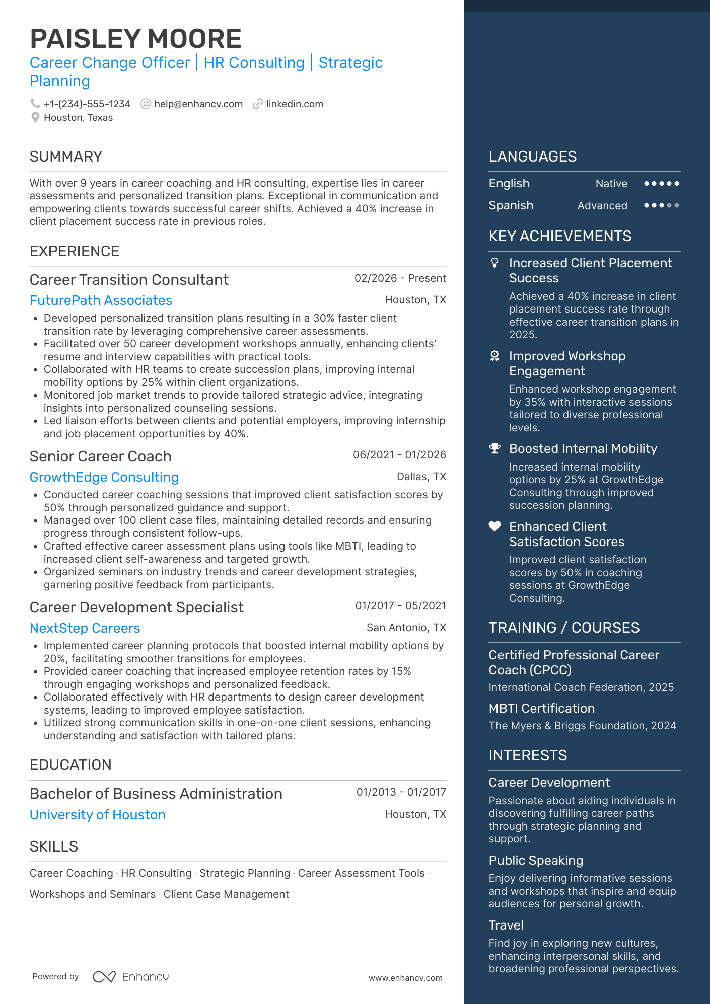 Career Change Officer Resume Example