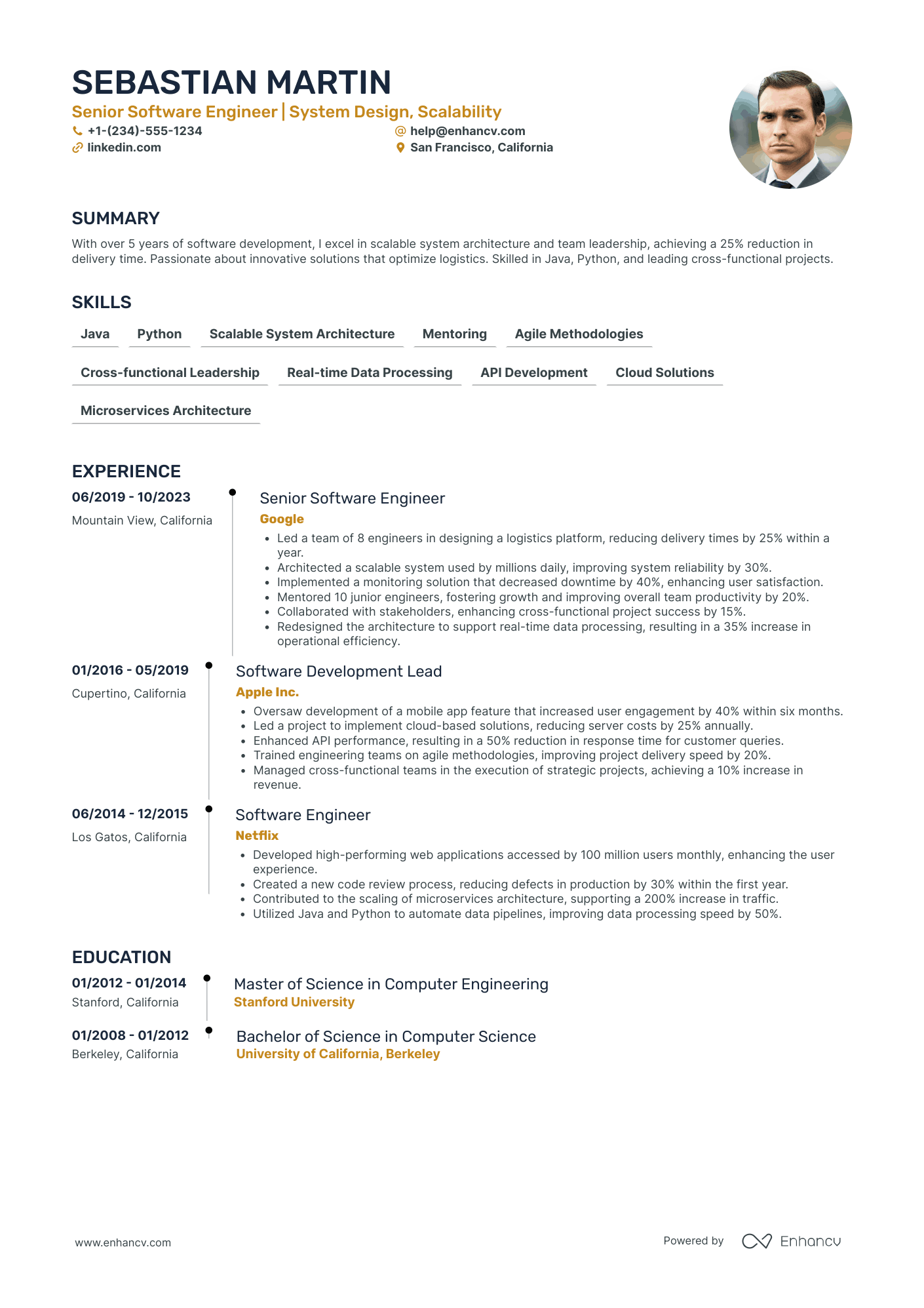 Mobile Software Engineer Resume Example