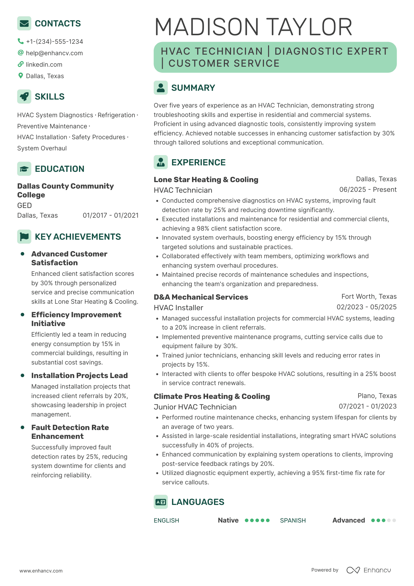 HVAC Resume Example