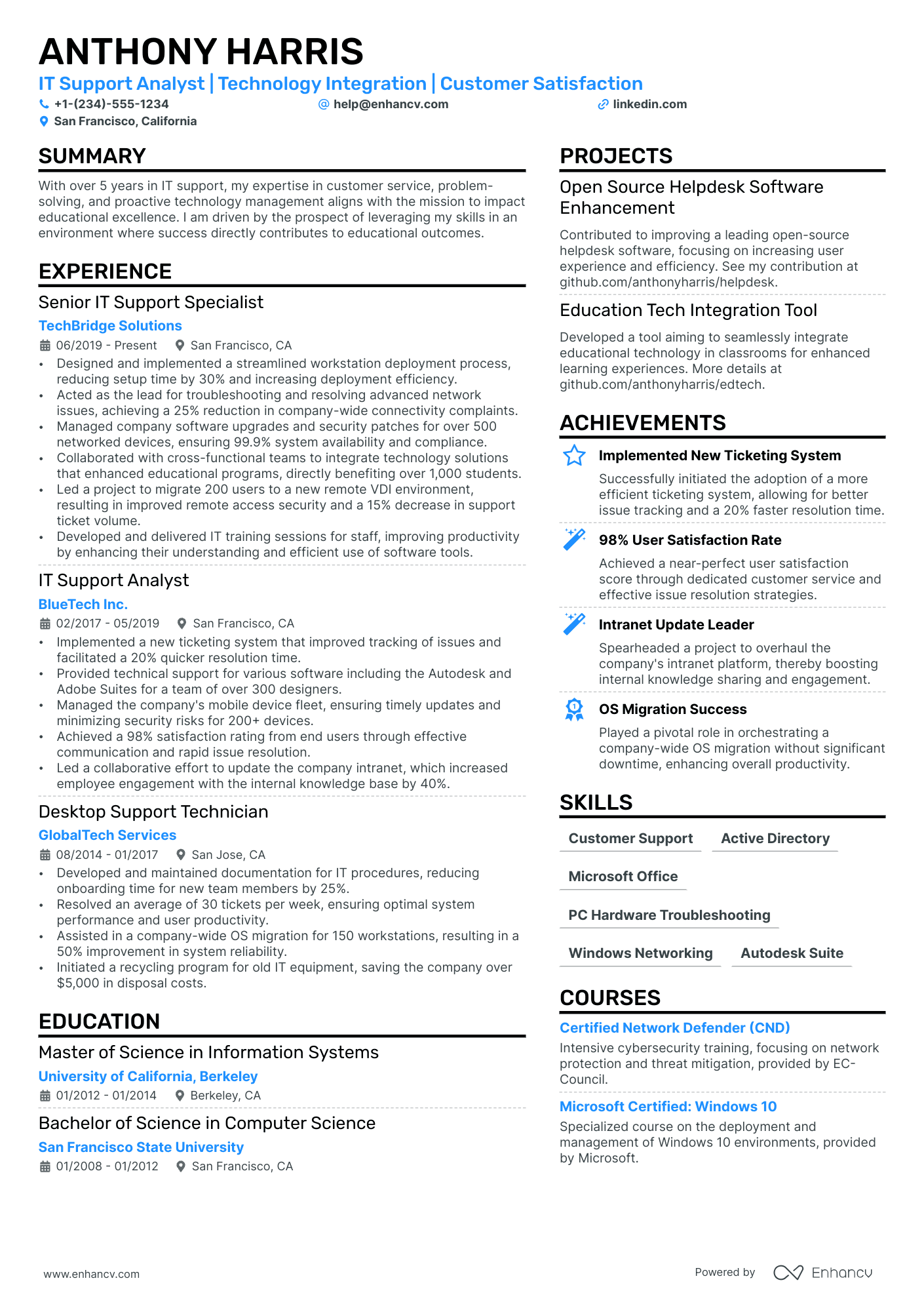 IT Support Analyst Resume Example