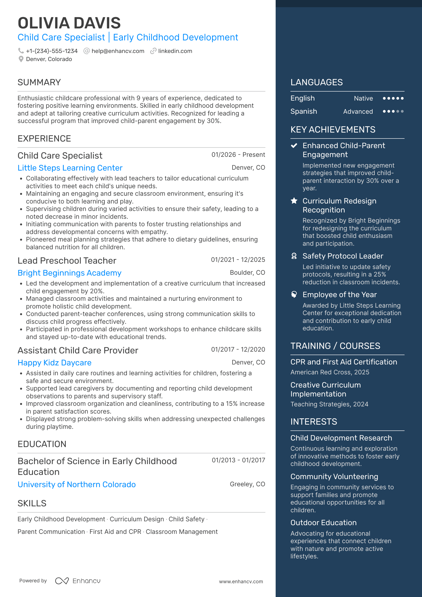 Child Care Assistant Resume Example