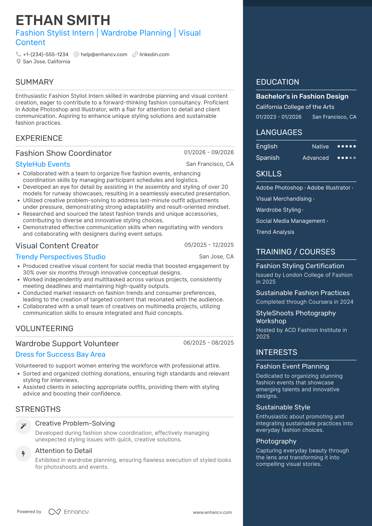 Fashion Stylist Intern Resume Example