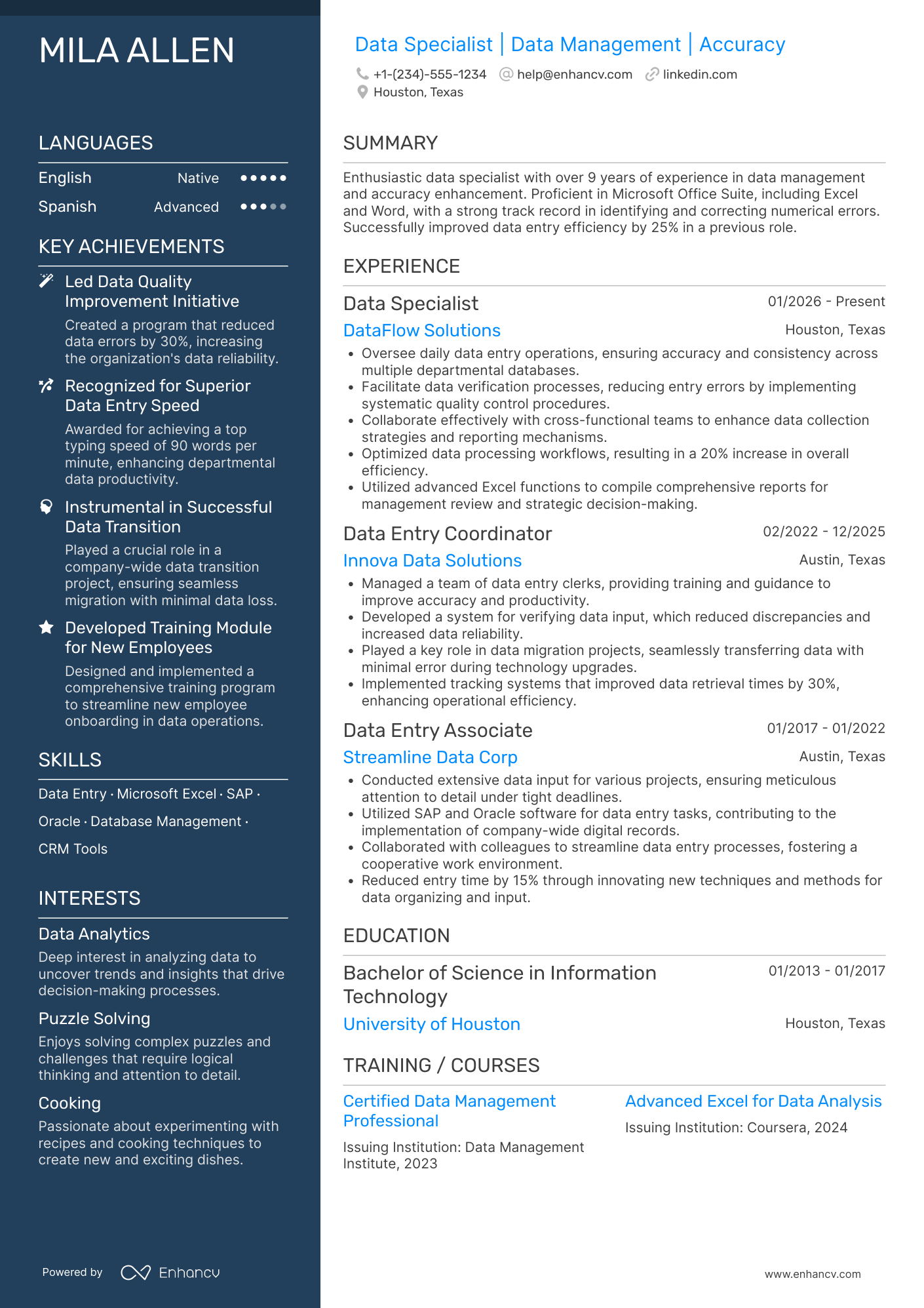 Data Entry Operator Resume Example