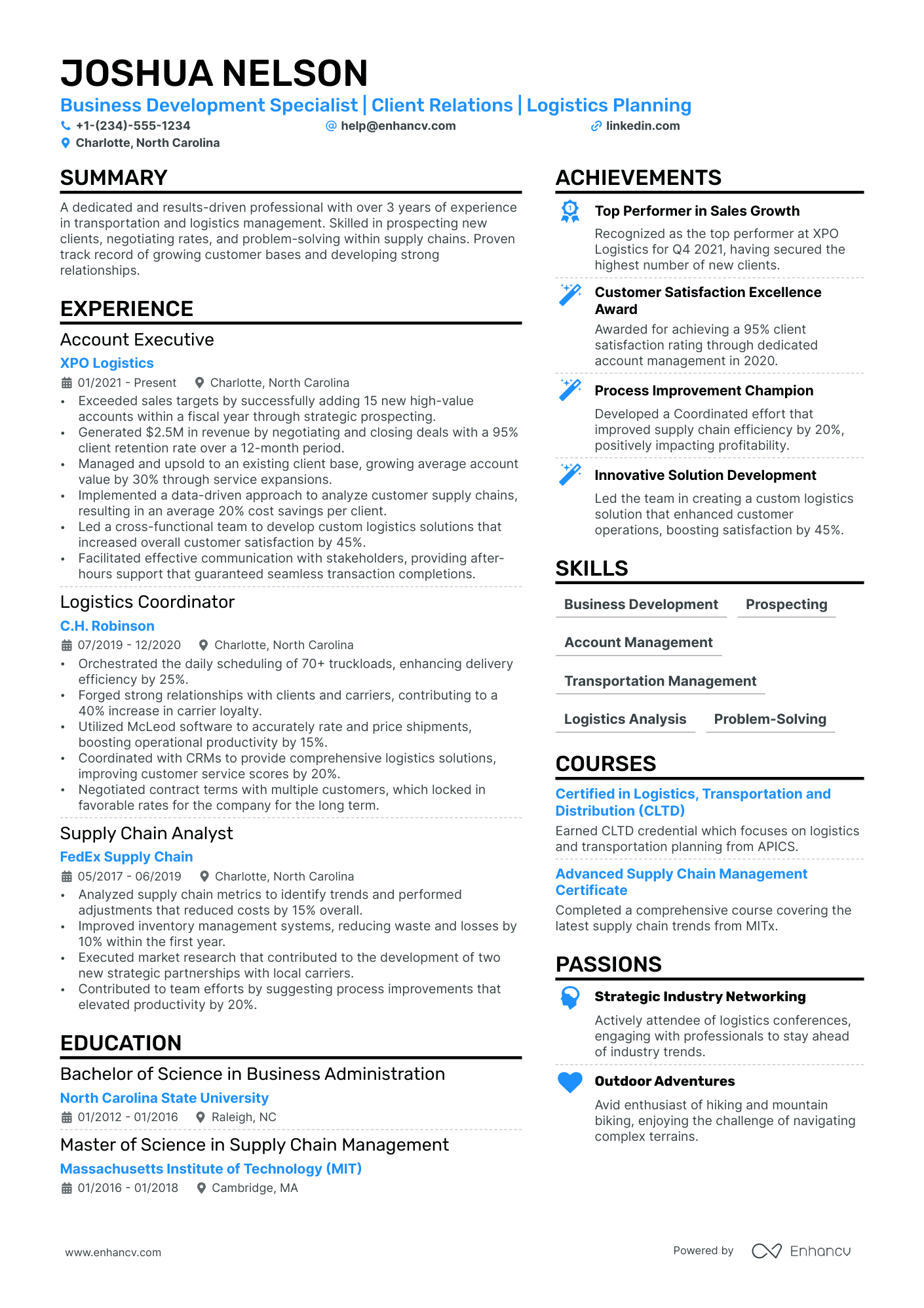 Logistics Account Manager Resume Example