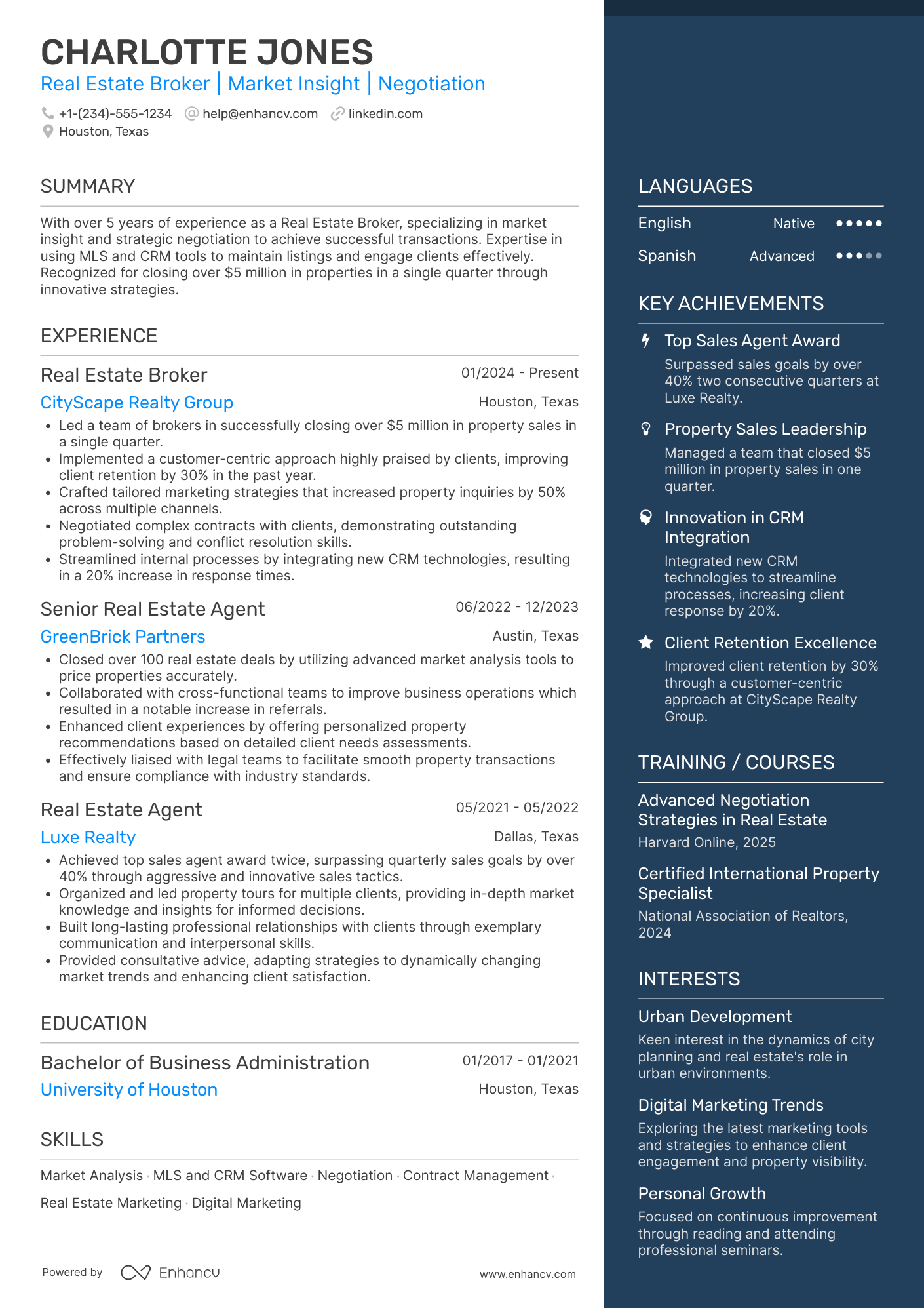 Real Estate Broker Resume Example