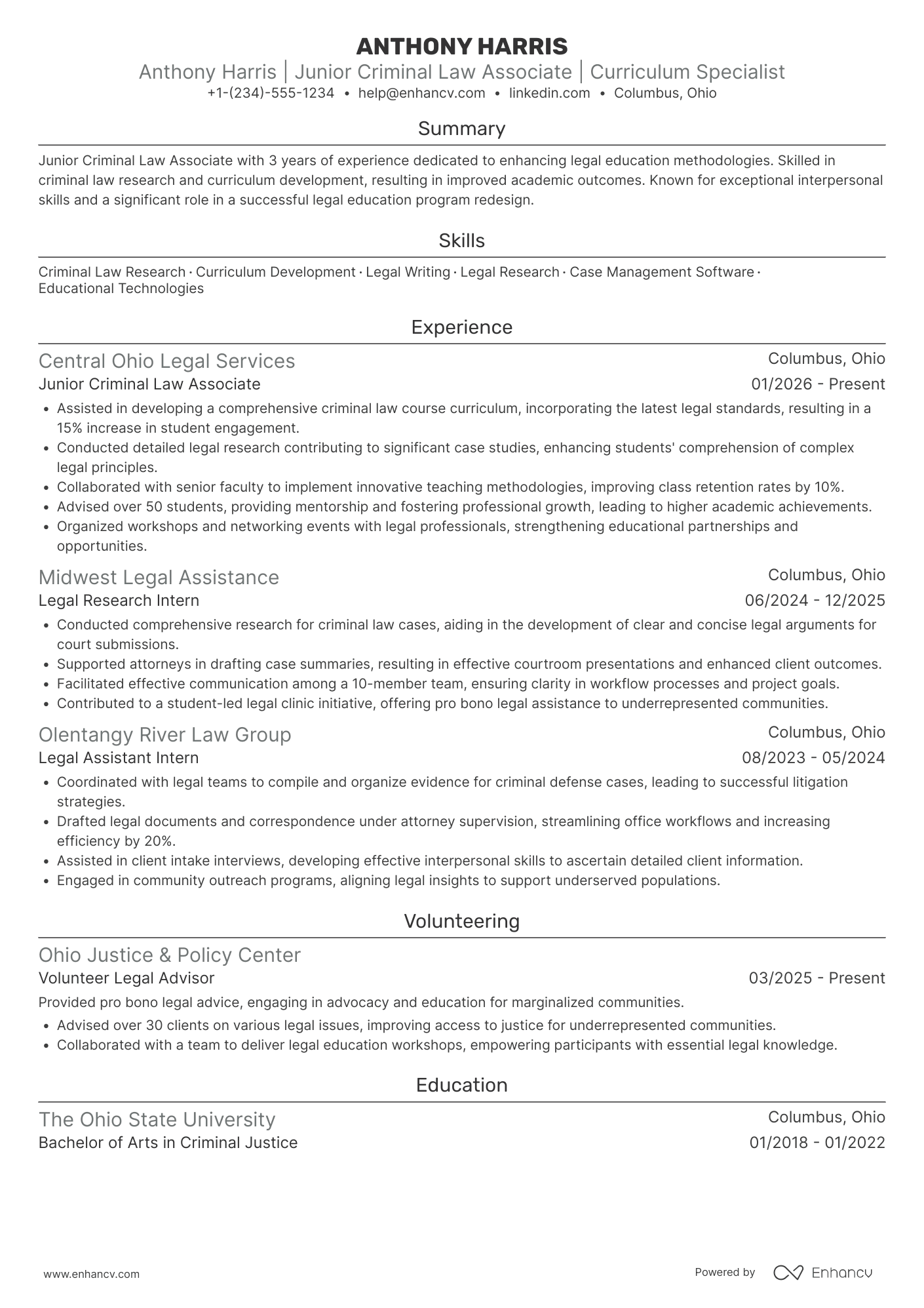 Law School Professor of Criminal Law Resume Example