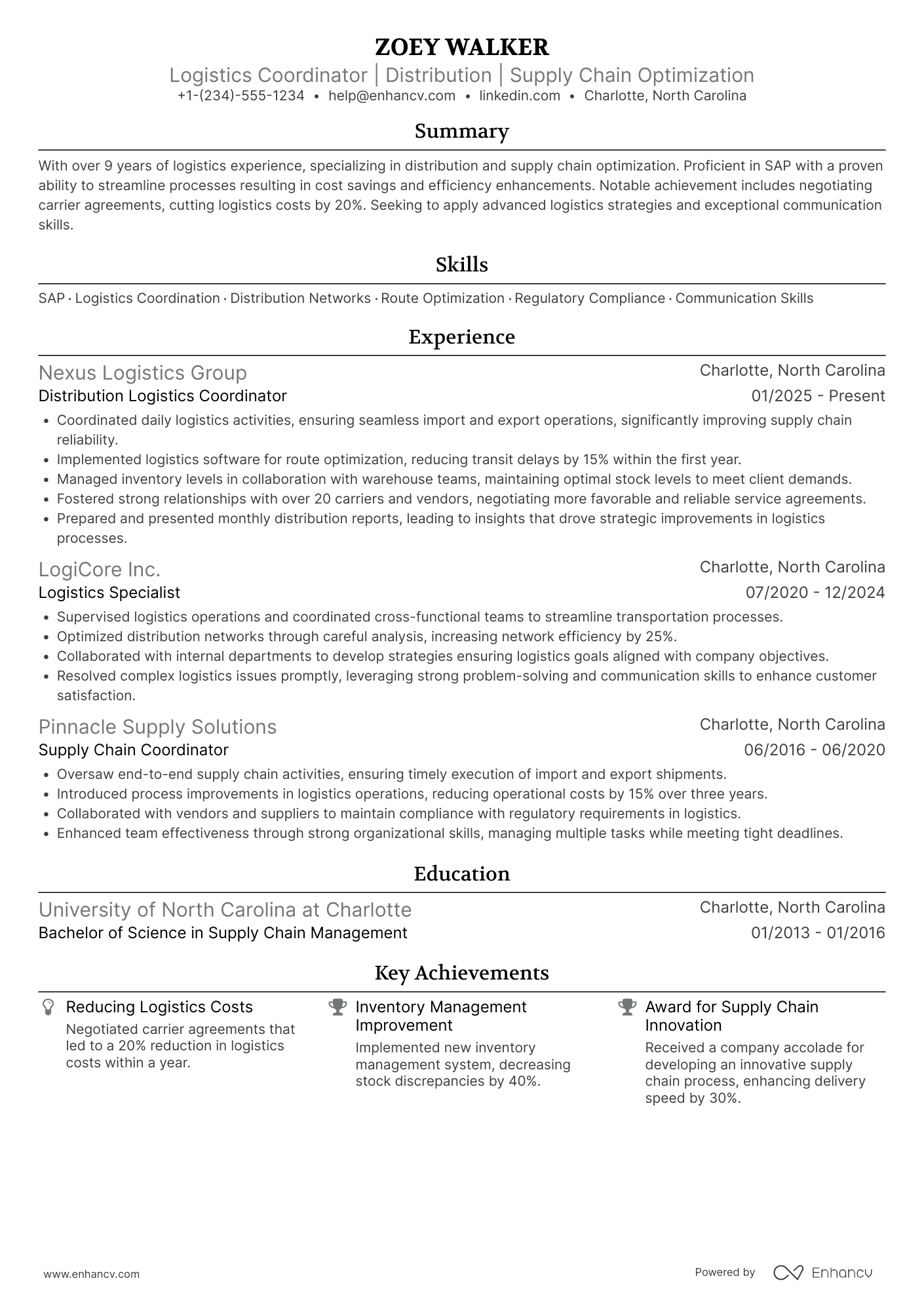 Distribution Logistics Coordinator Resume Example