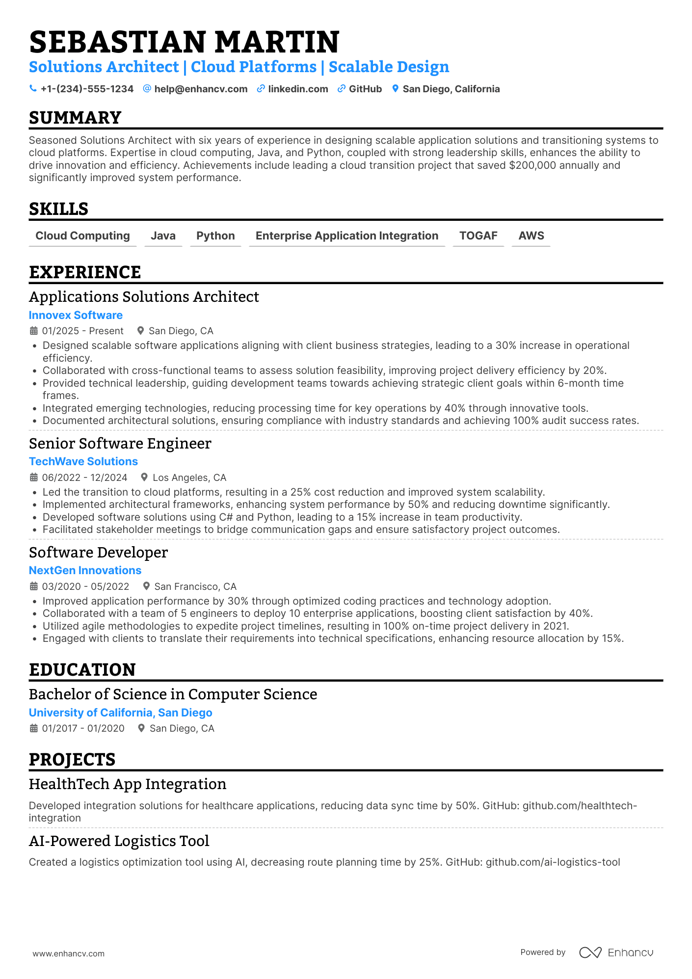 Applications Solutions Architect Resume Example
