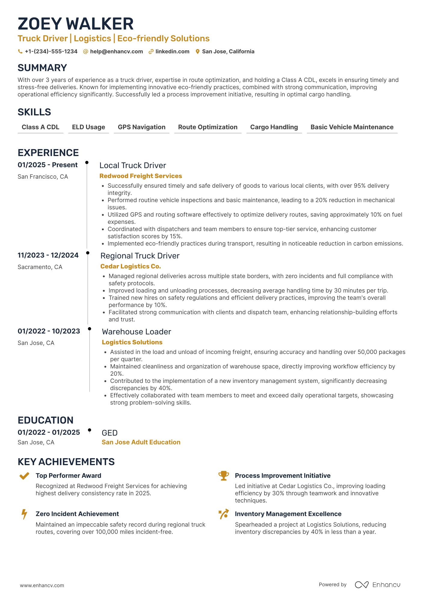 Local Truck Driver Resume Example