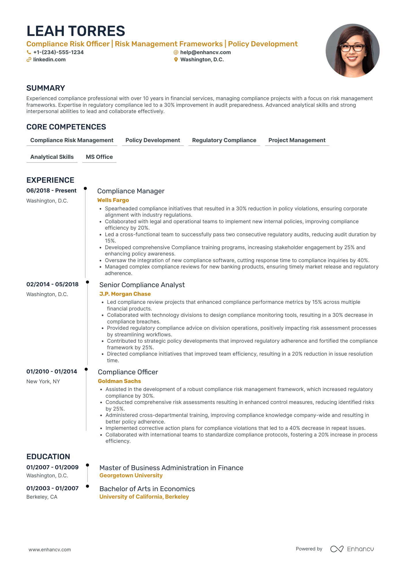 Chief Risk Officer in Banking Resume Example