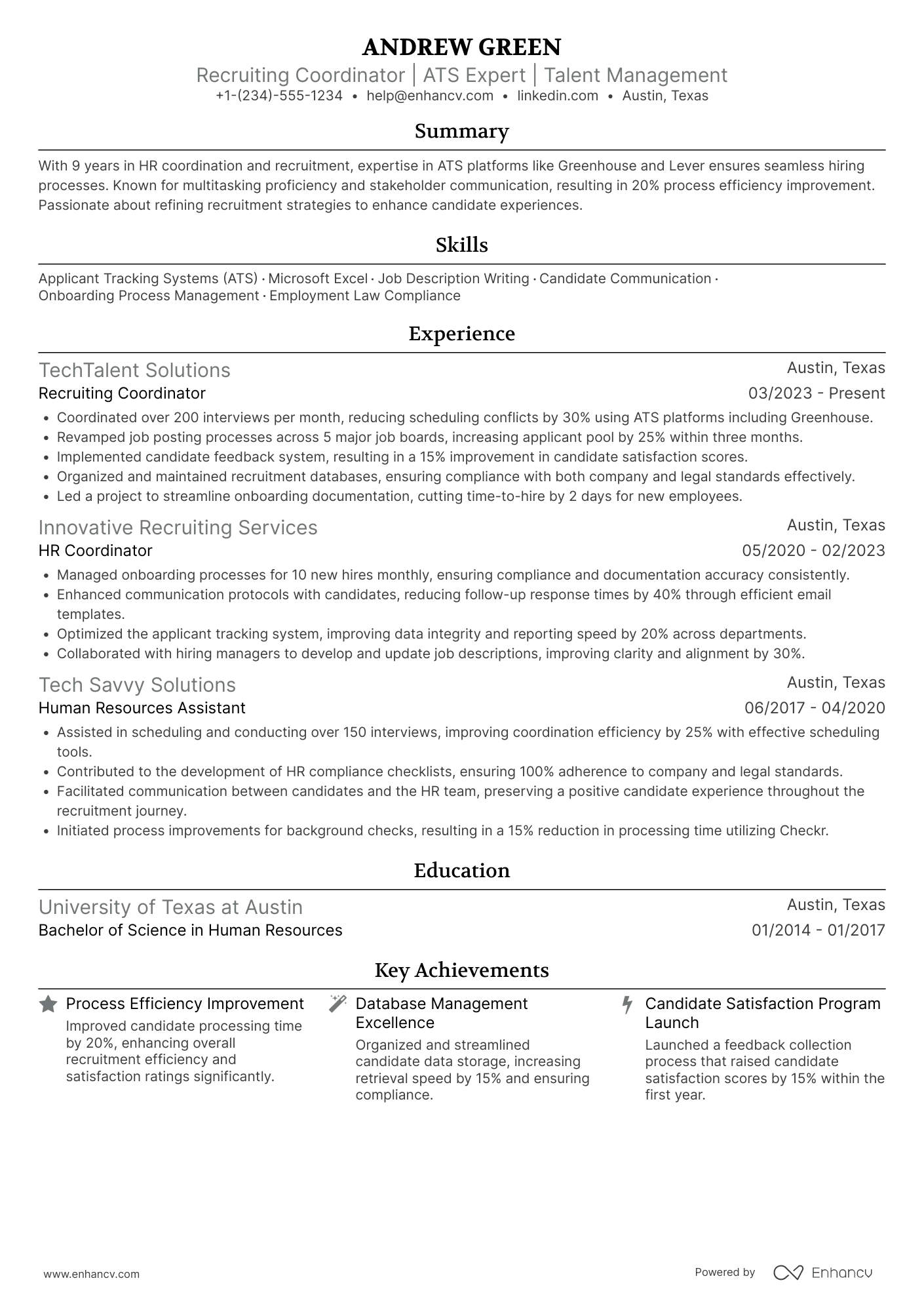 Contract Recruiting Coordinator Resume Example