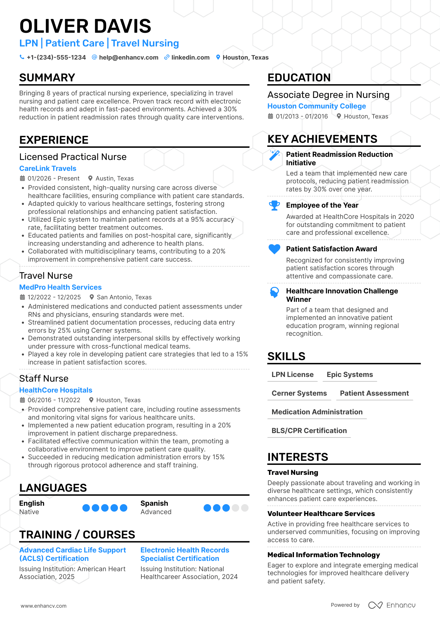 LPN Travel Nurse Resume Example