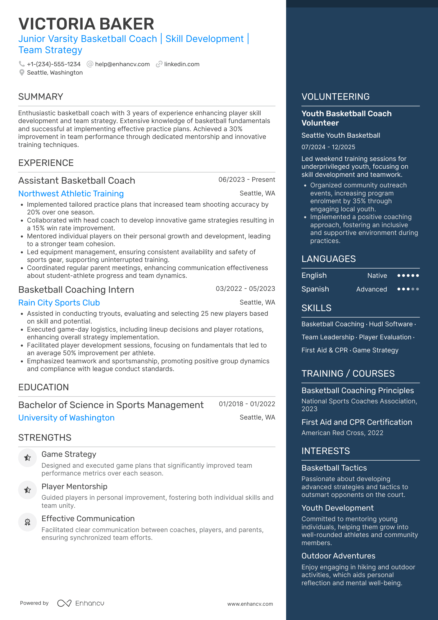 Junior Varsity Basketball Coach Resume Example