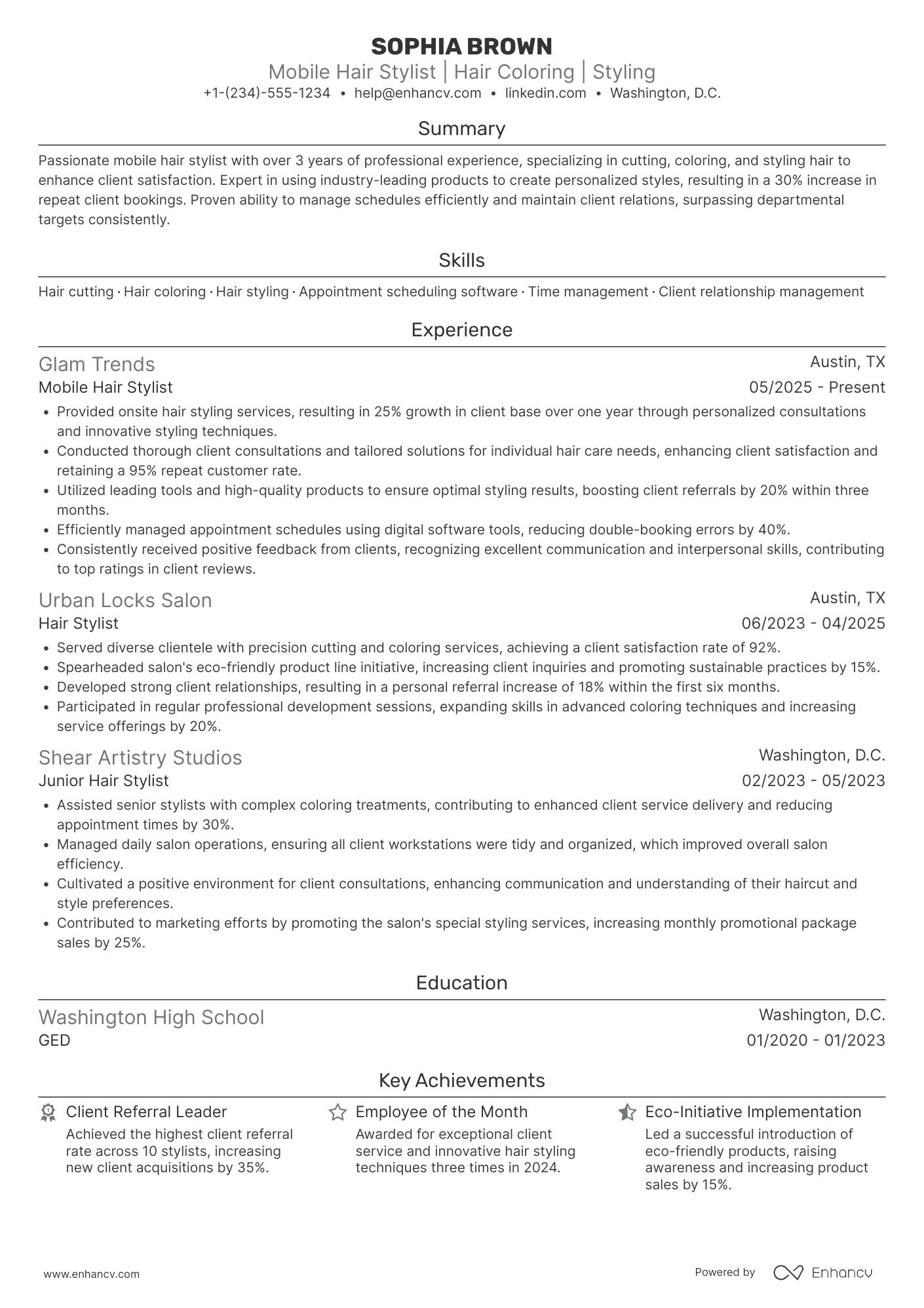 Mobile Hair Stylist Resume Example
