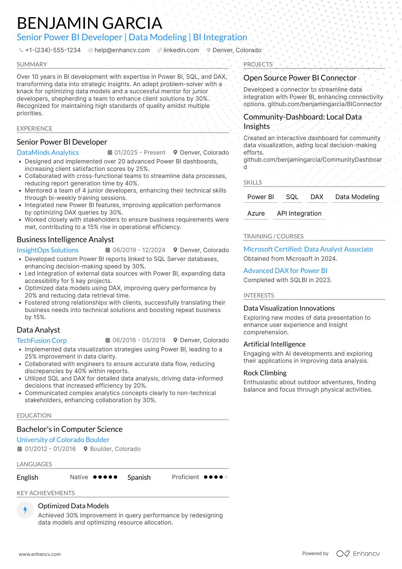 Senior Power BI Developer Resume Example