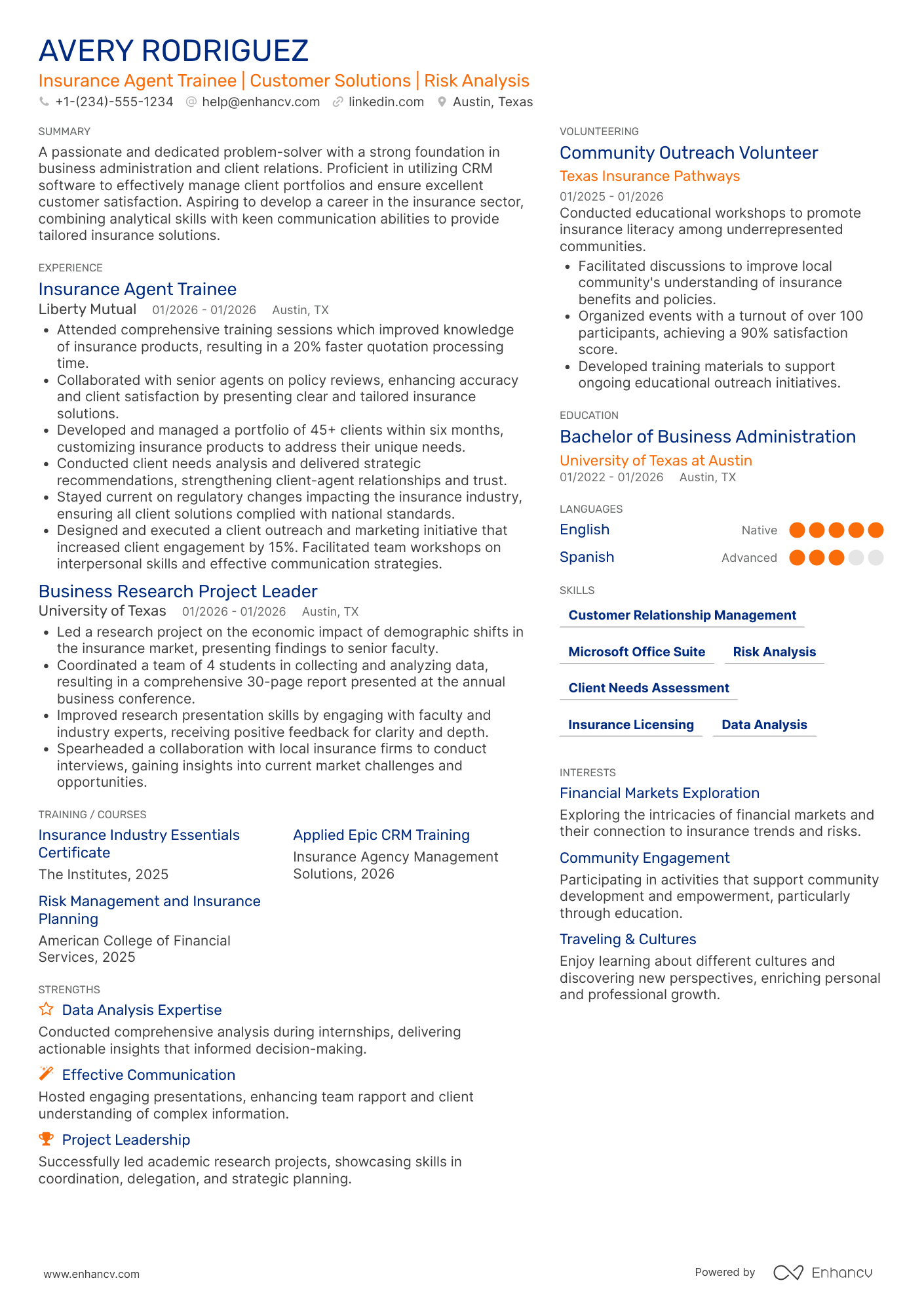 Insurance Agent Trainee Resume Example