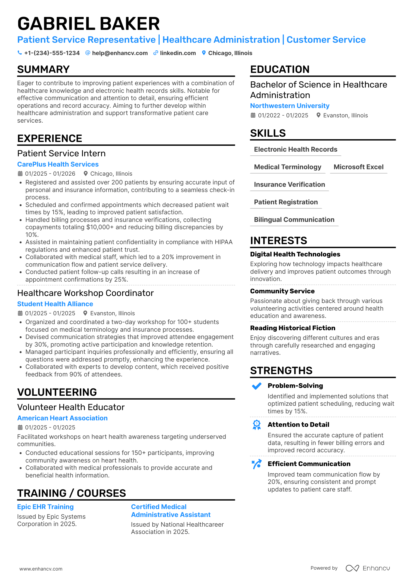 Patient Service Representative Trainee Resume Example