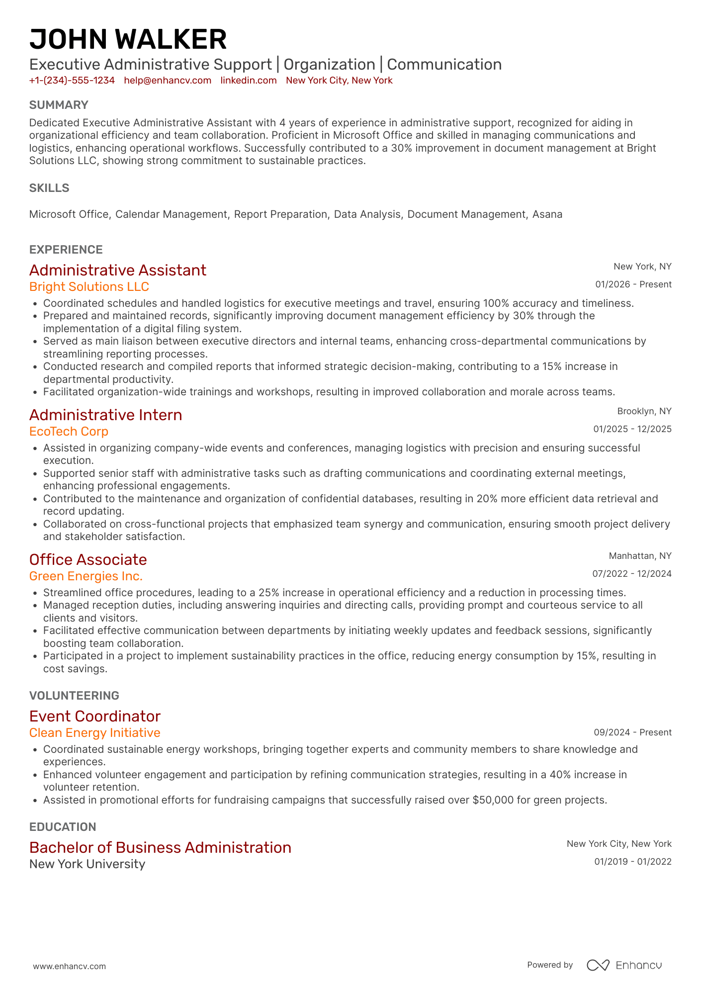 Executive Administrative Assistant Resume Example