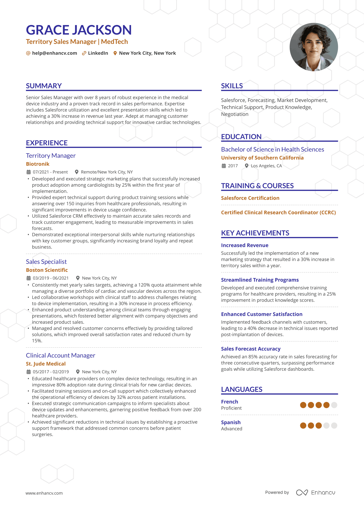 Medical Device Sales Manager Resume Example