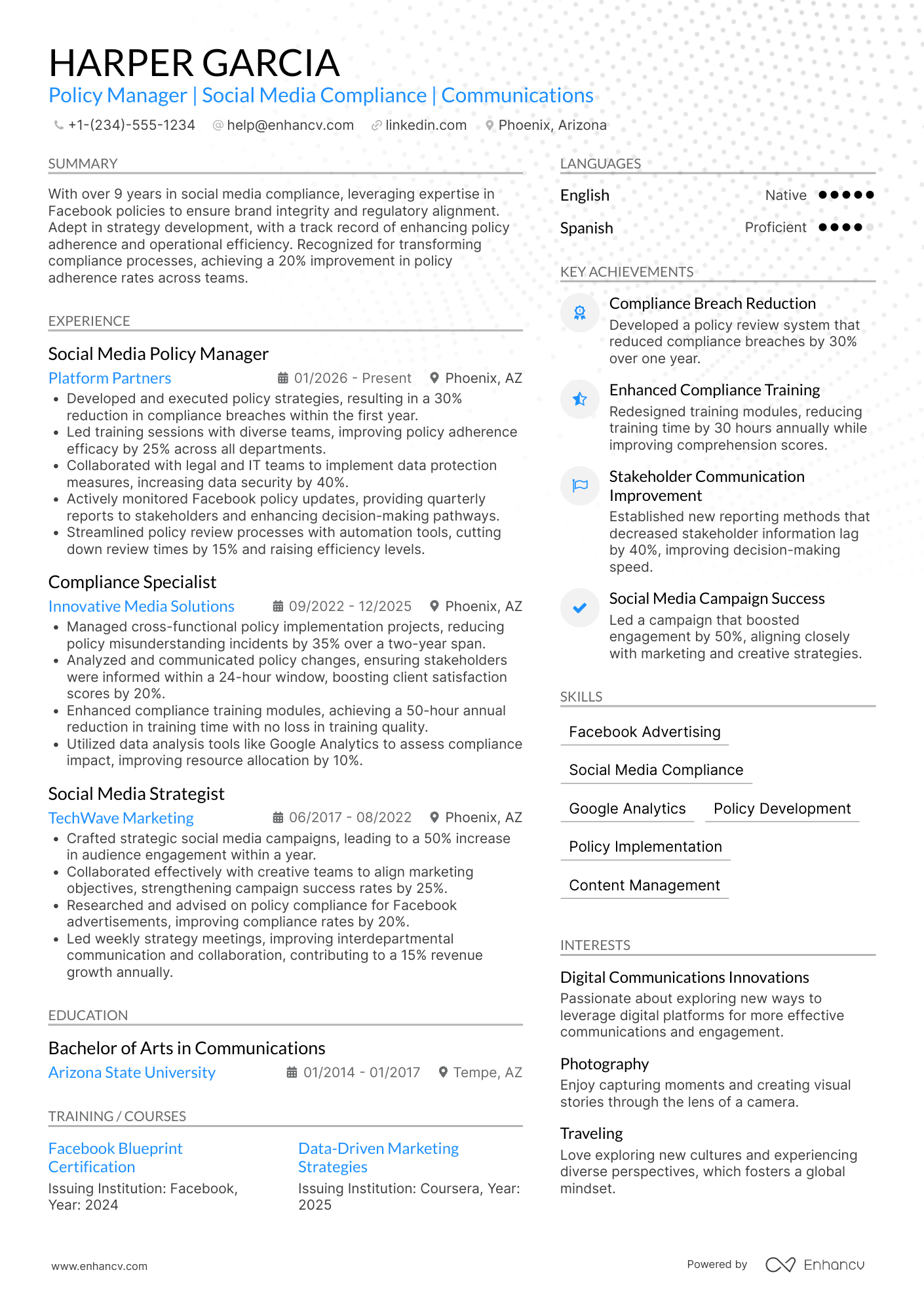 Facebook Policy Manager Resume Example
