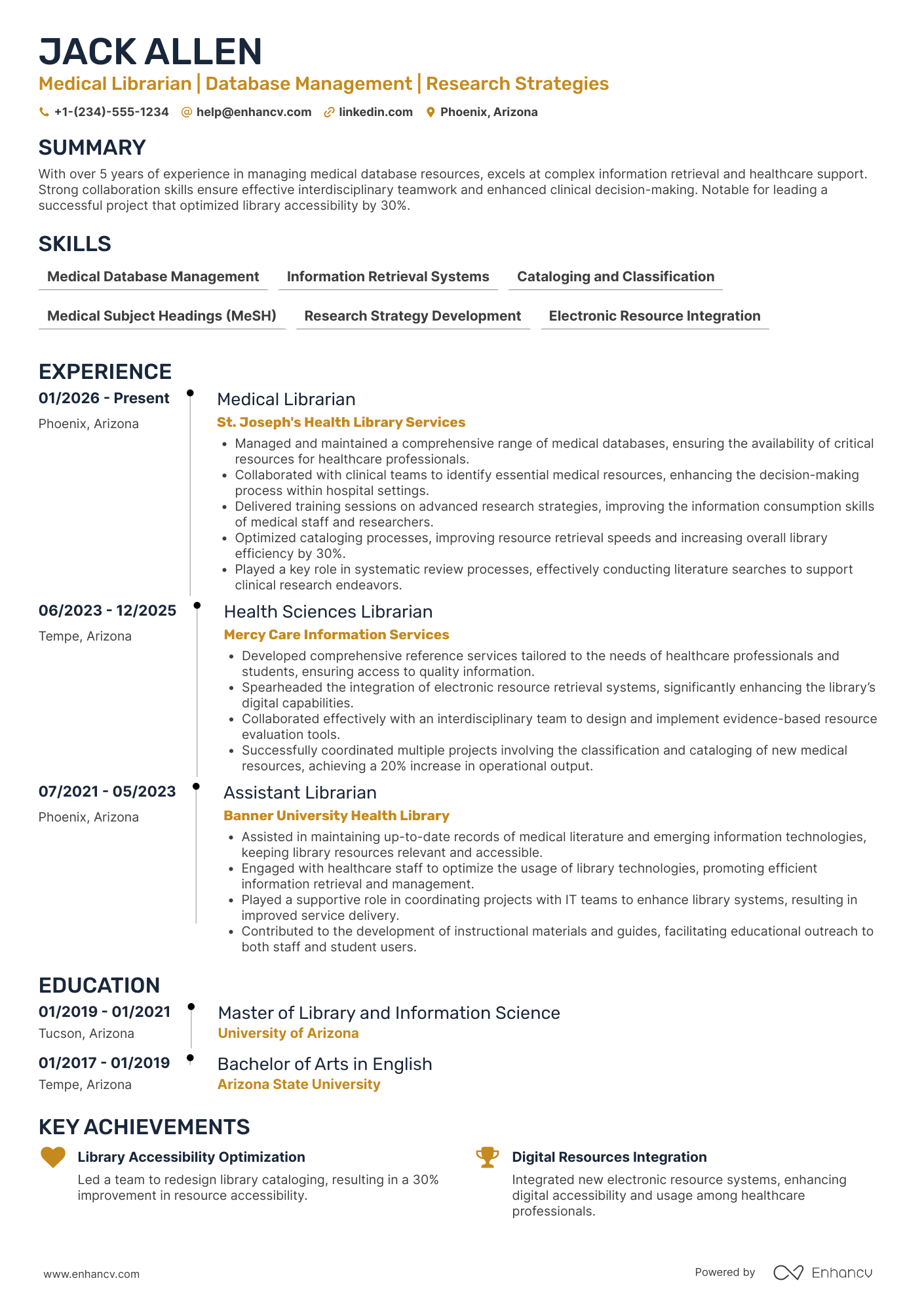 Medical Librarian Resume Example