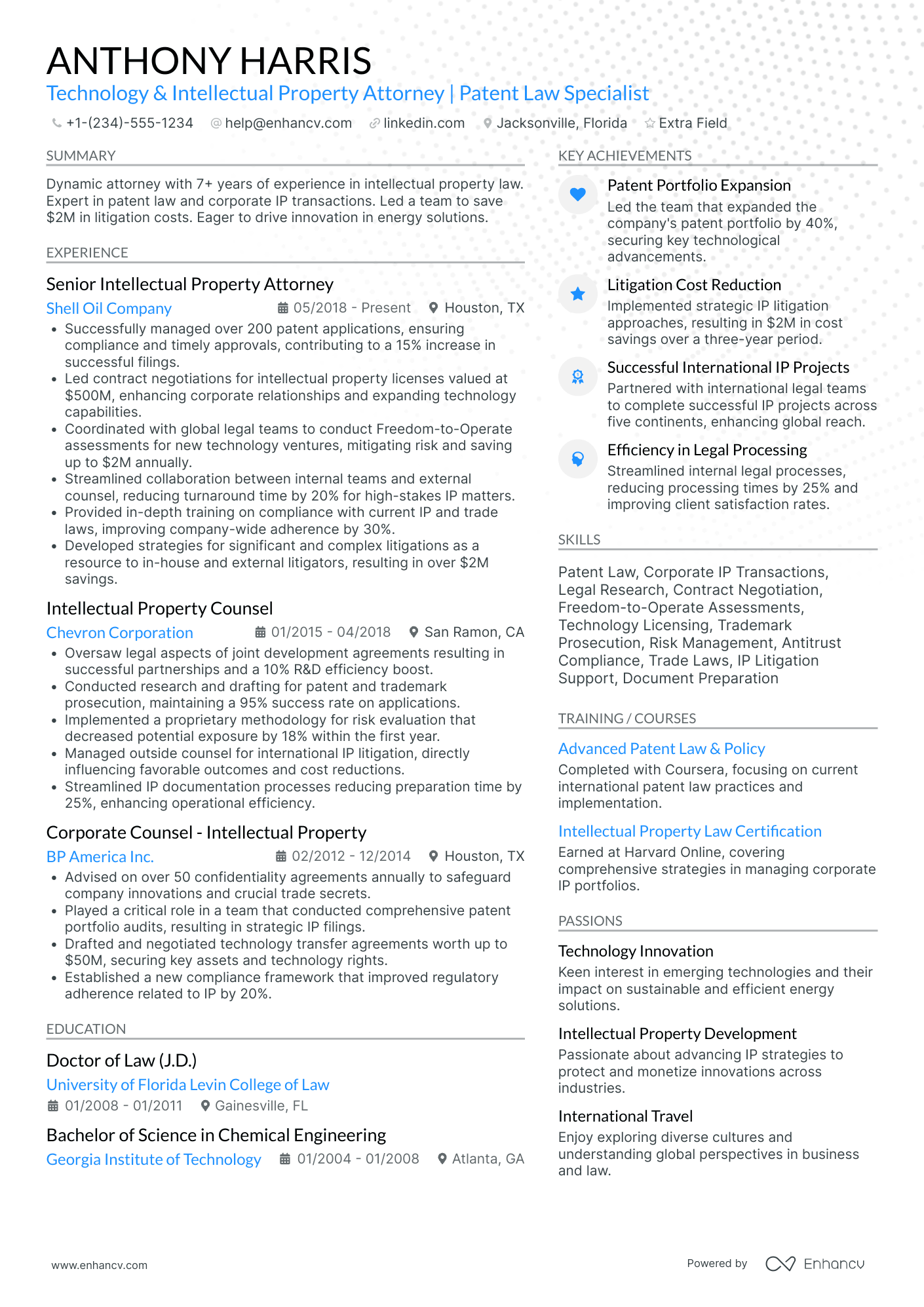 Intellectual Property Attorney Resume Example