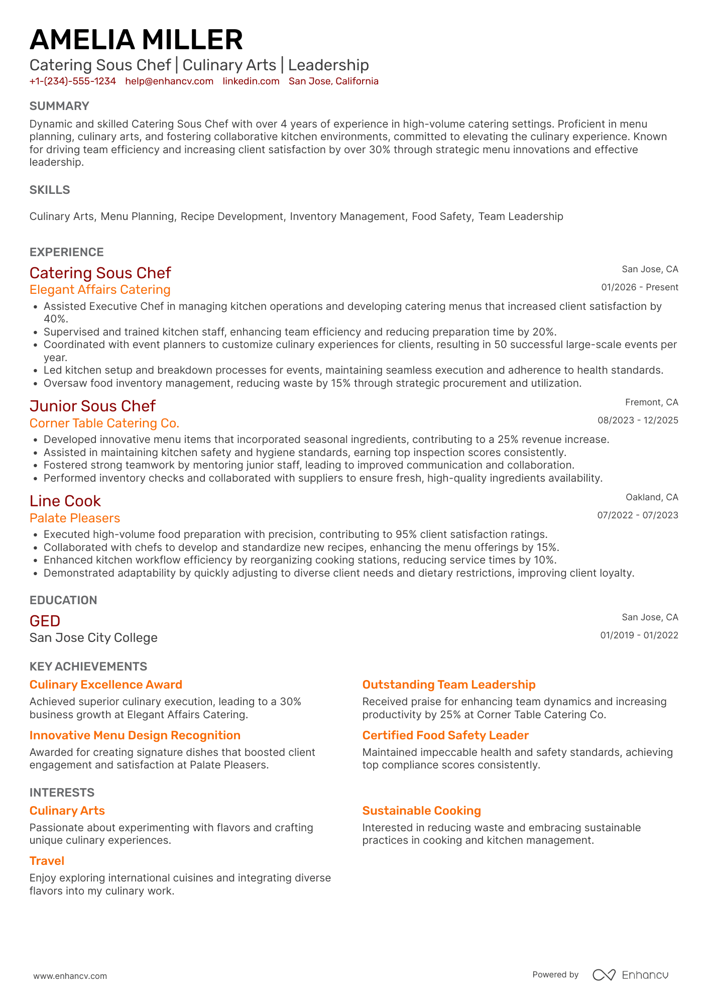 Catering Sous Chef Resume Example