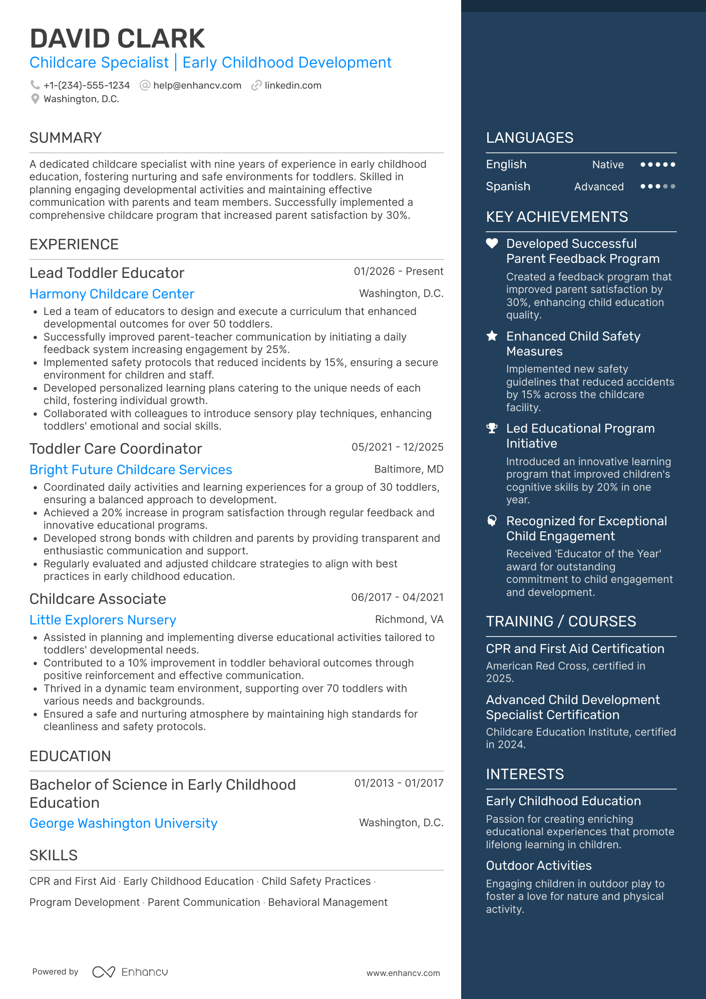 Toddler Babysitter Resume Example