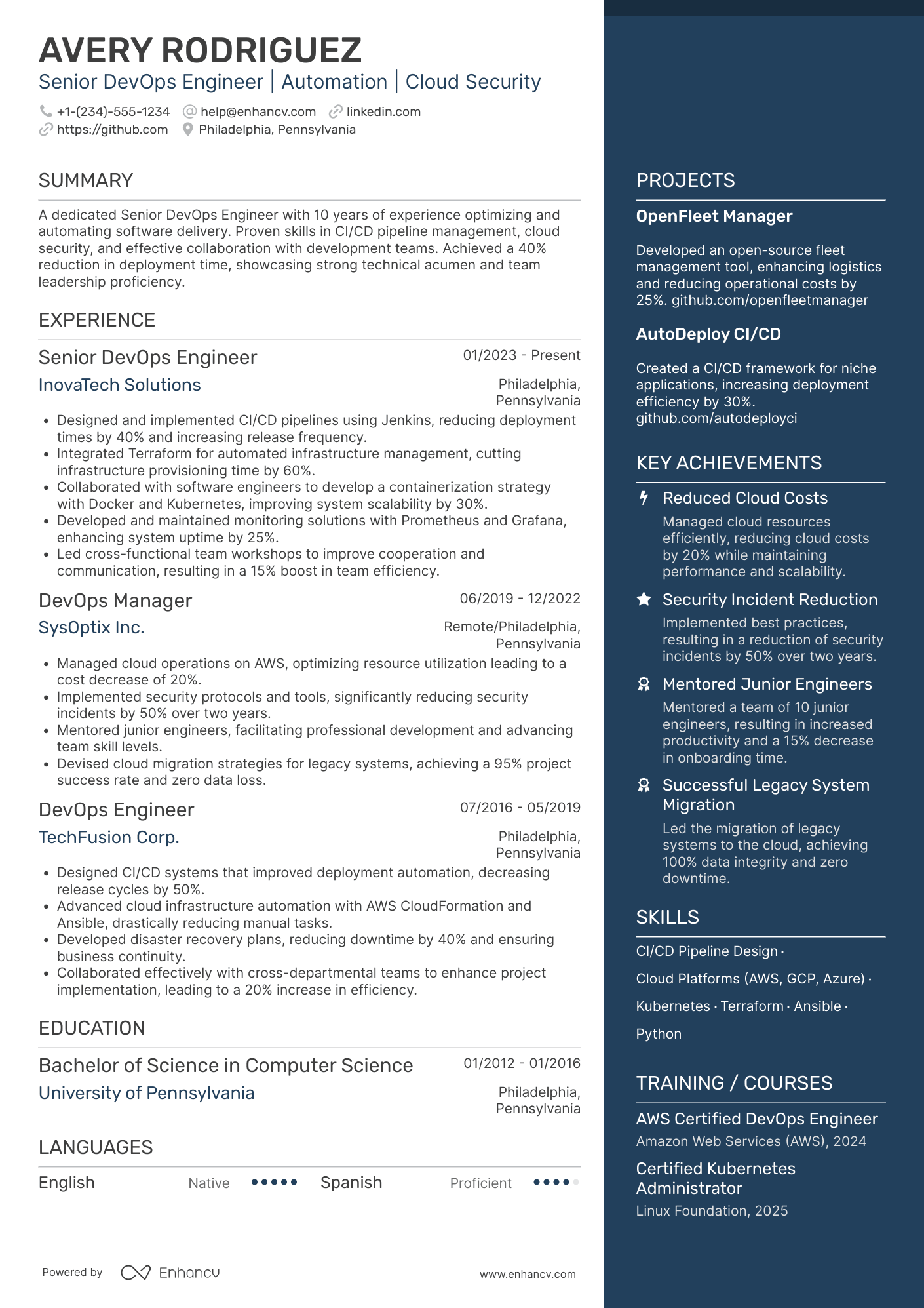 Senior Devops Engineer Resume Example