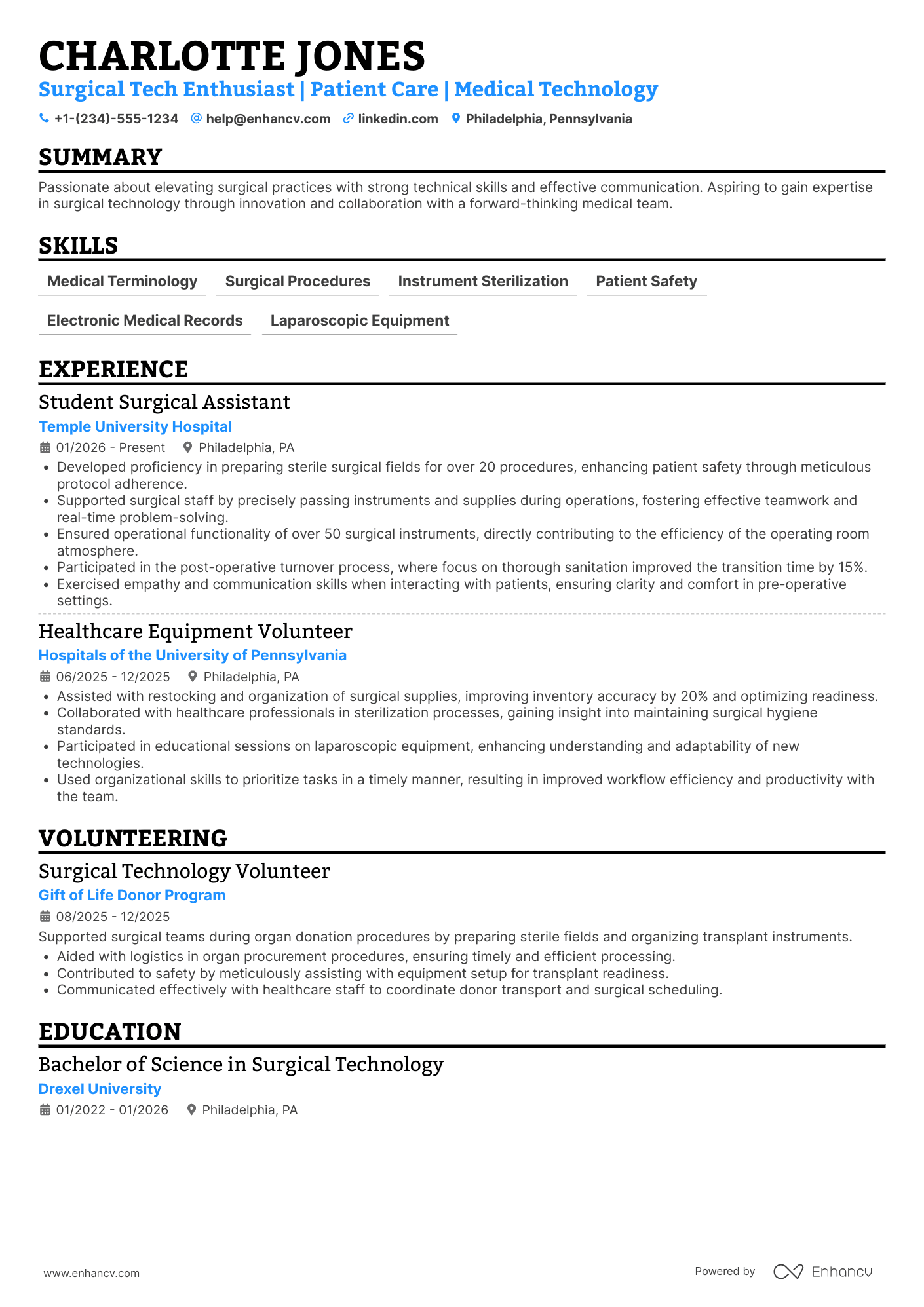 Surgical Tech Intern Resume Example