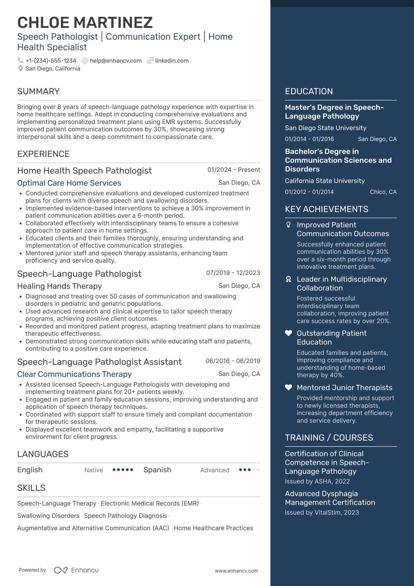 Home Health Speech Pathologist Resume Example
