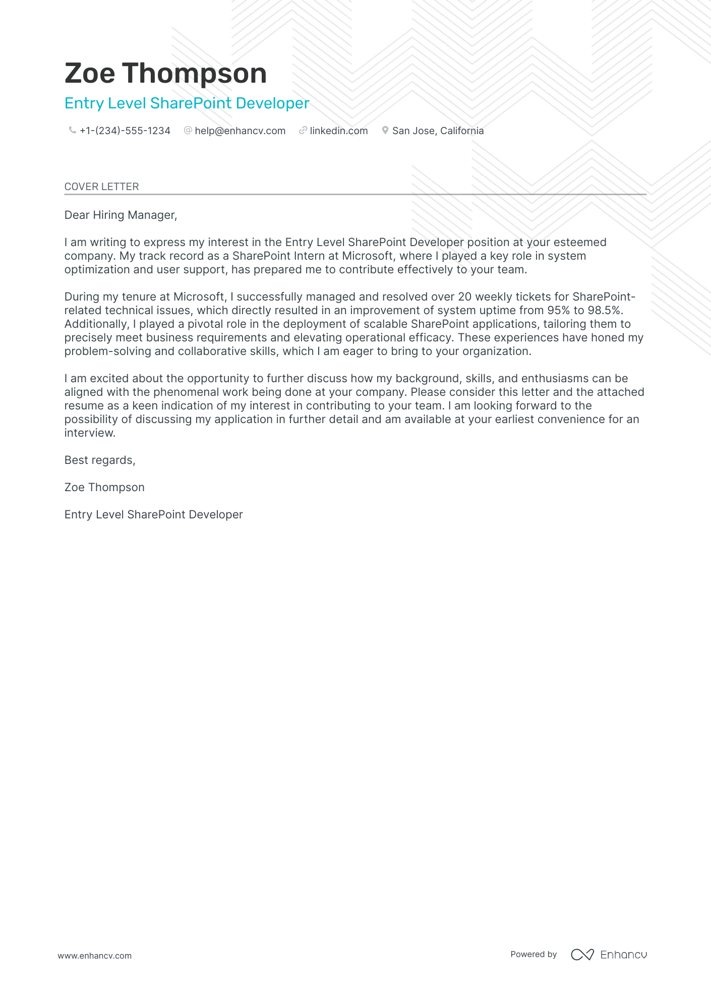 Entry Level Sharepoint Developer Resume Example