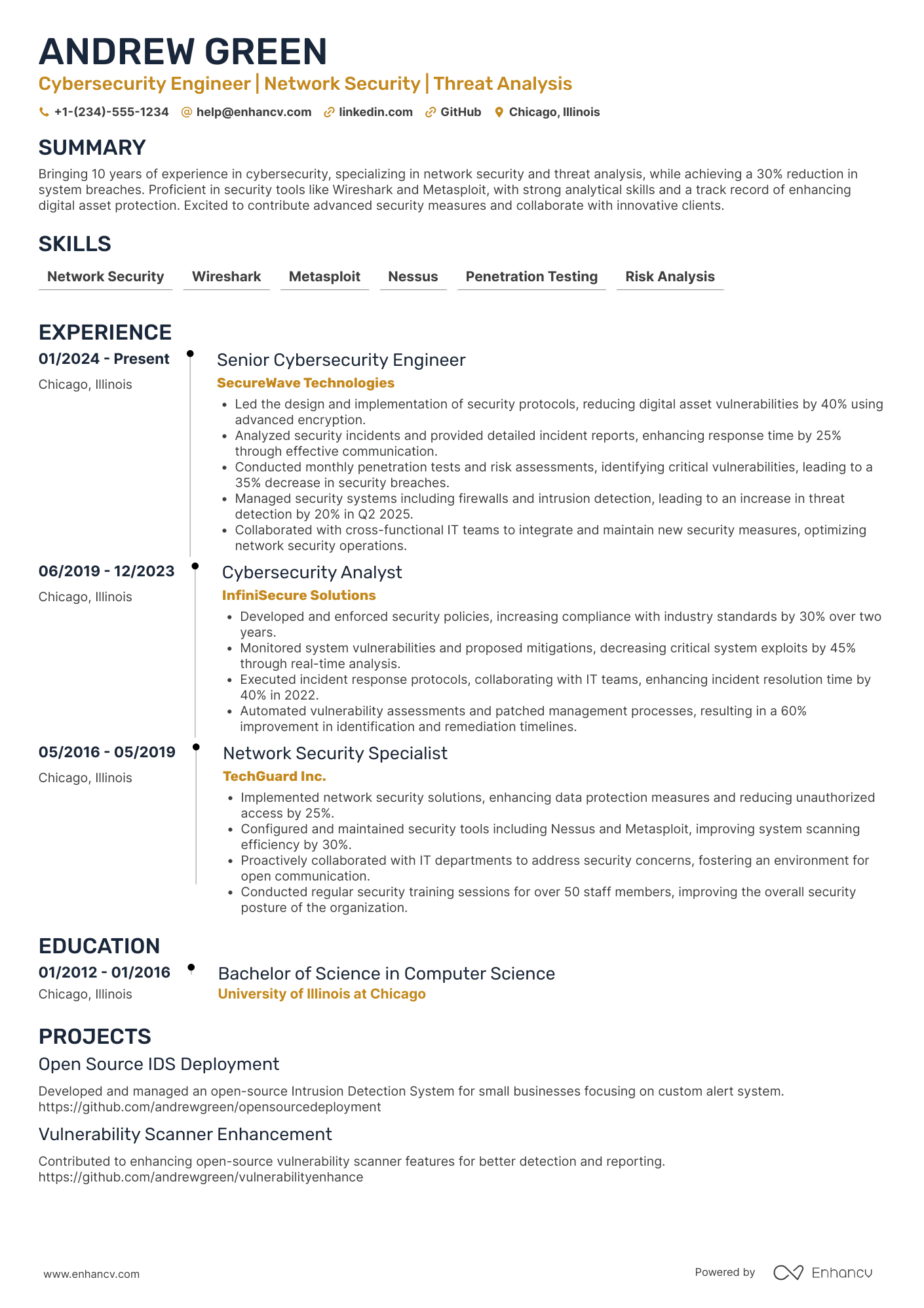 Cybersecurity Engineer Resume Example
