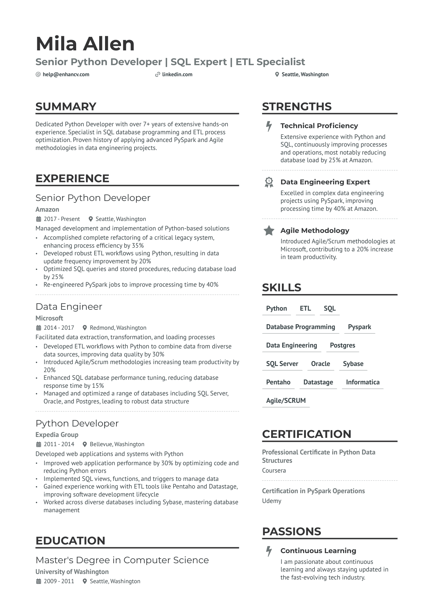 Python ETL Developer Resume Example