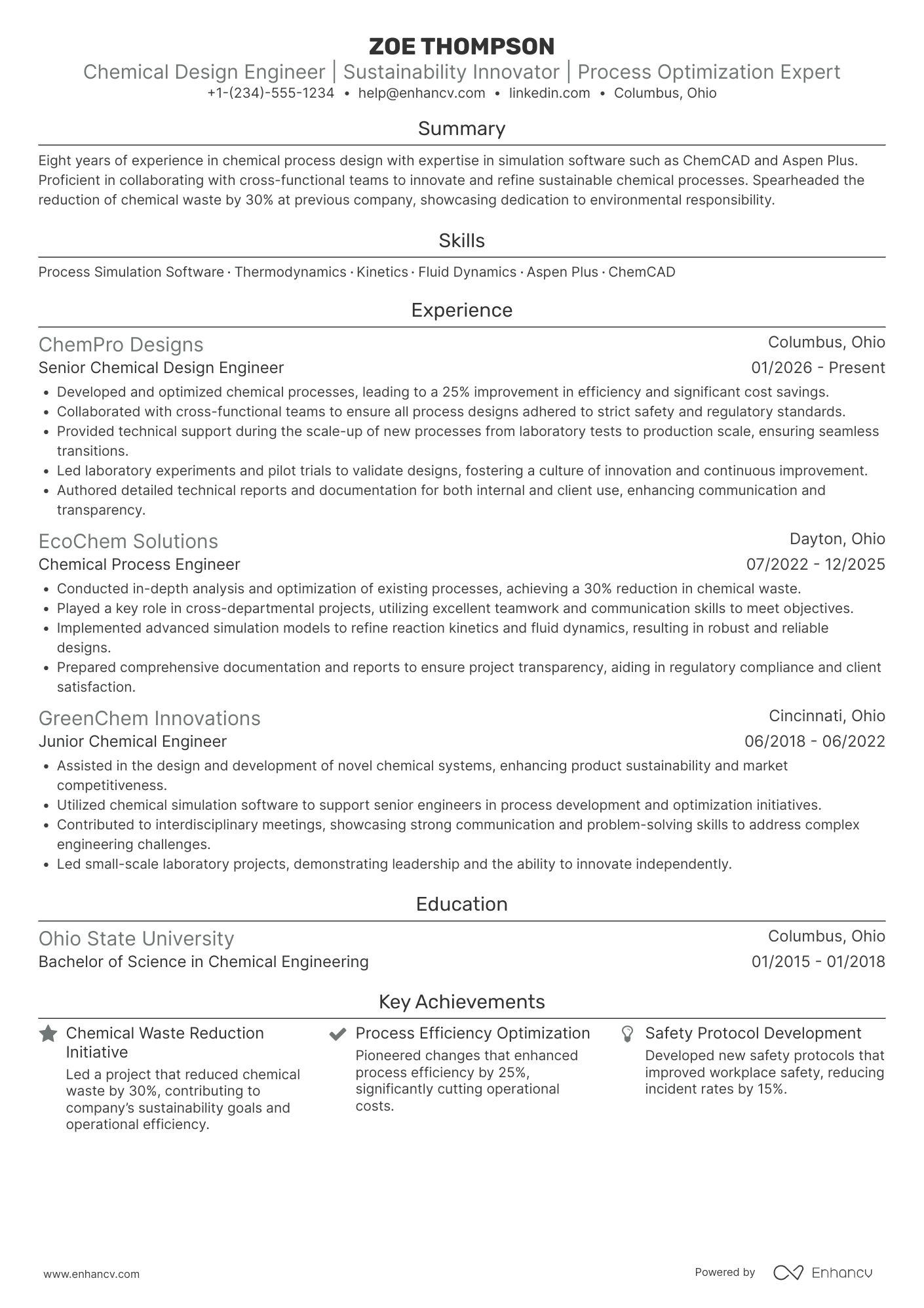 Chemical Design Engineer Resume Example