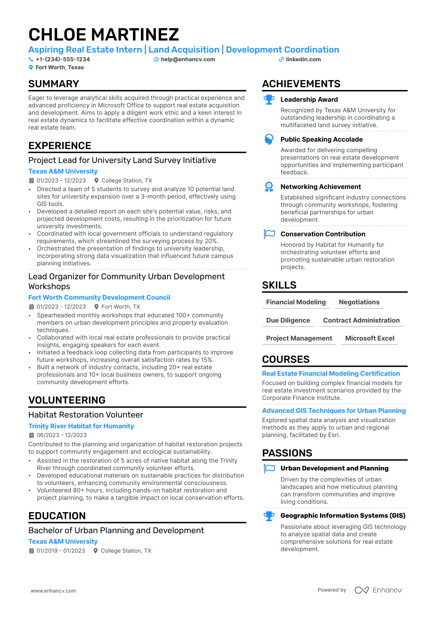 Real Estate Intern Resume Example