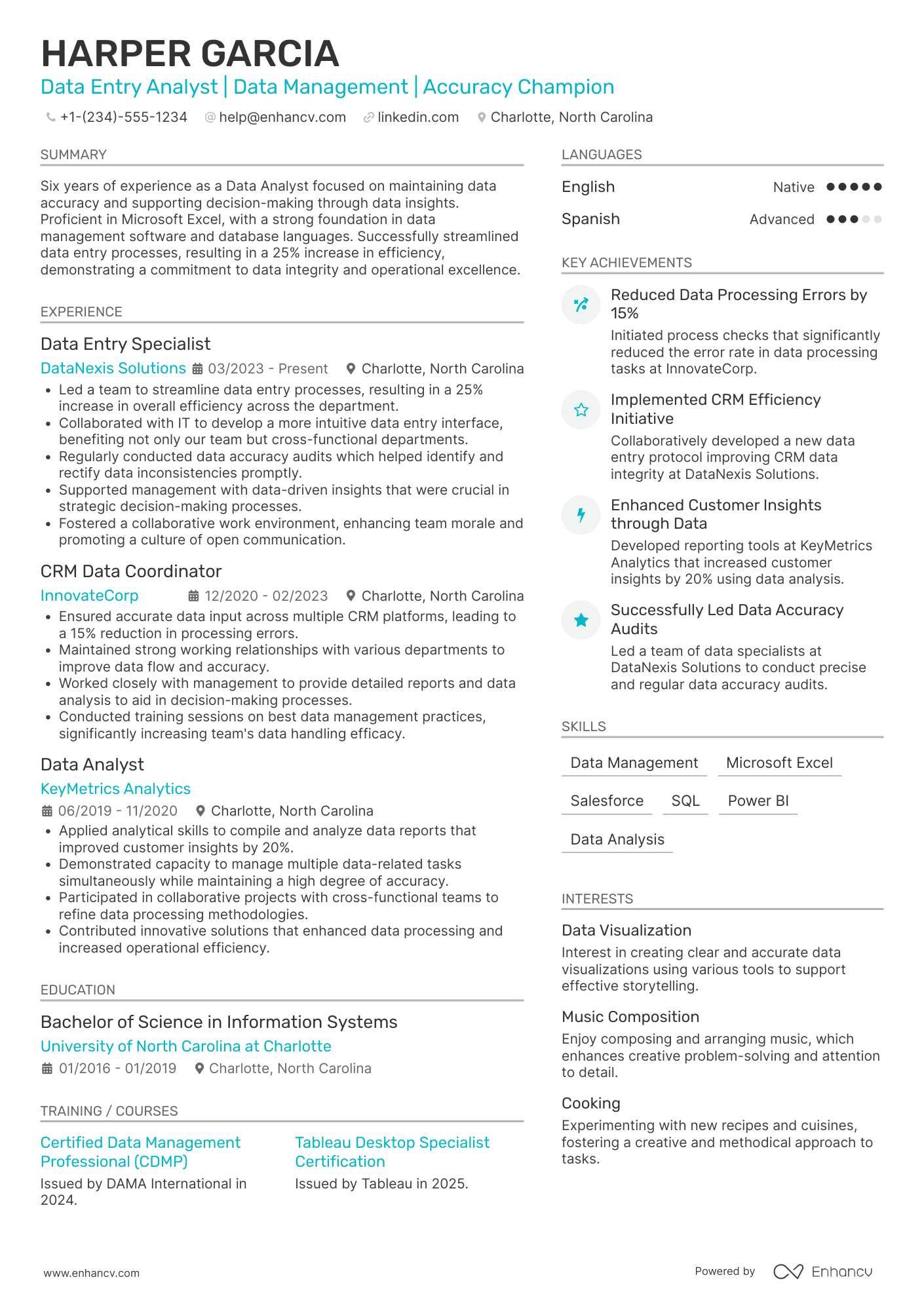 Data Entry Analyst Resume Example