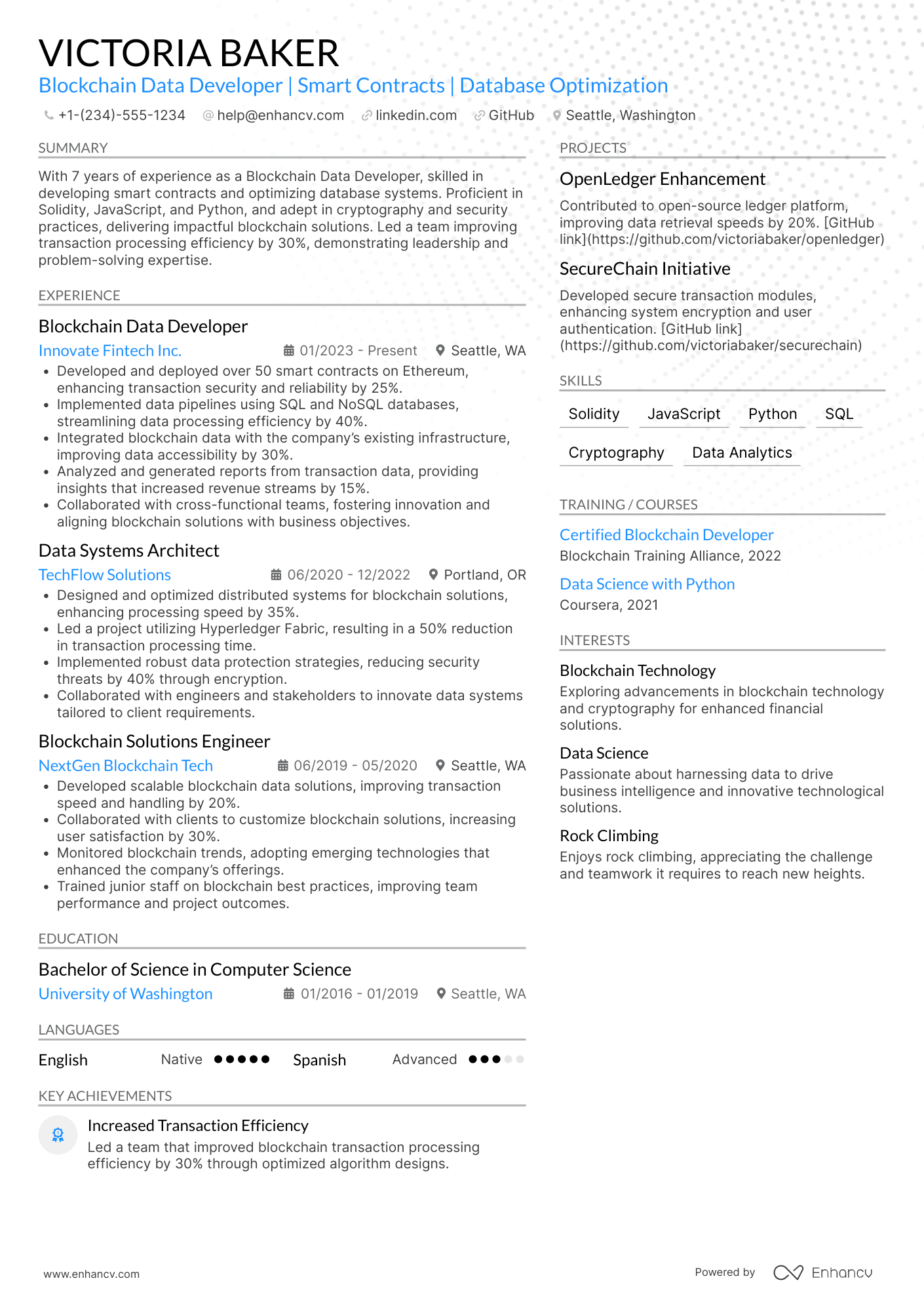 Blockchain Data Developer Resume Example