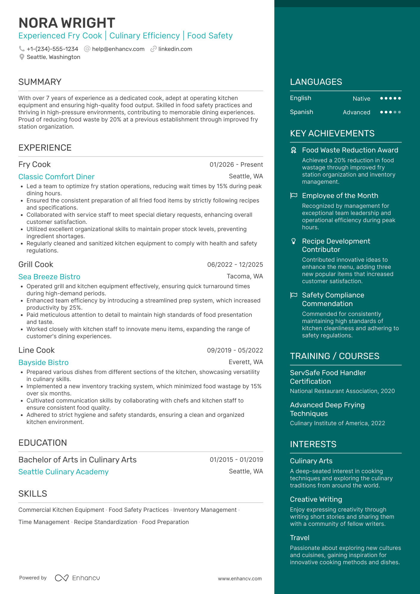 Fry Cook Resume Example