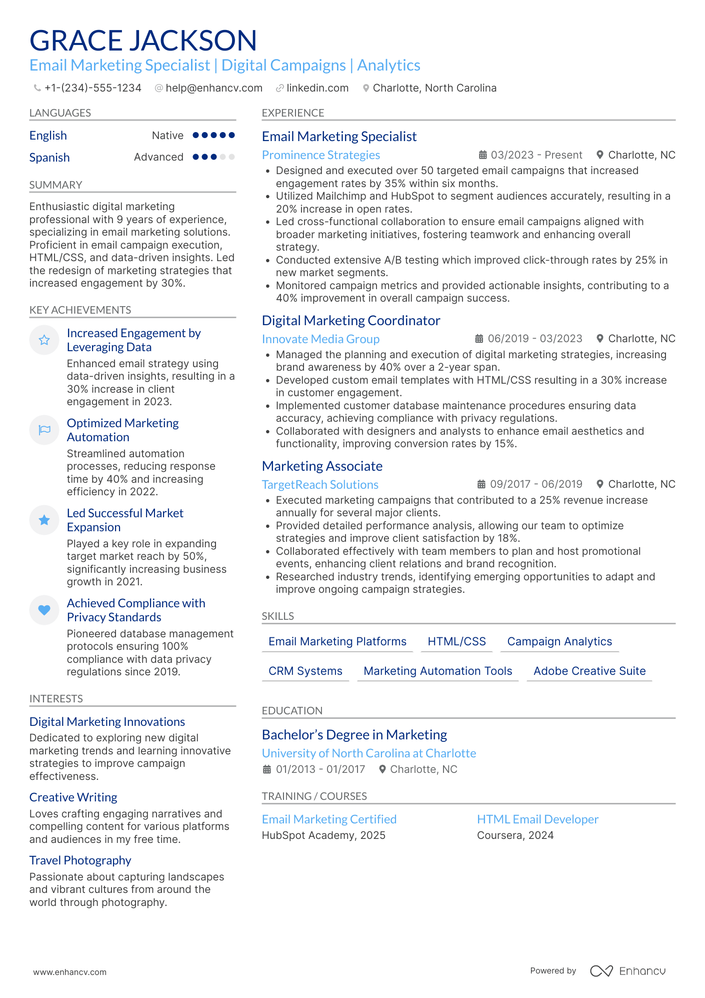 Email Marketing Assistant Resume Example