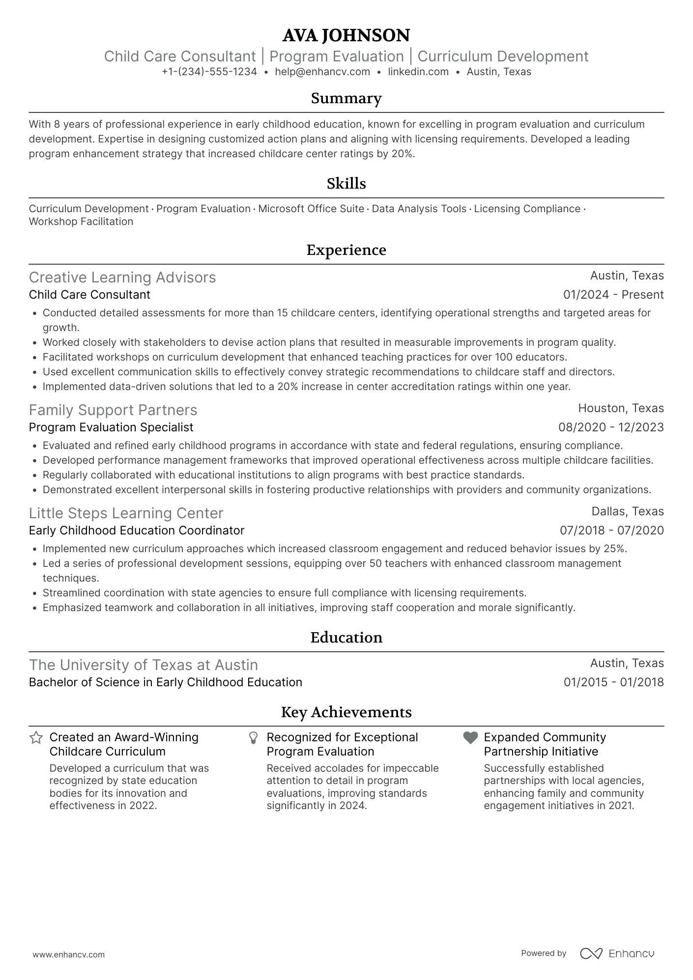 Child Care Consultant Resume Example