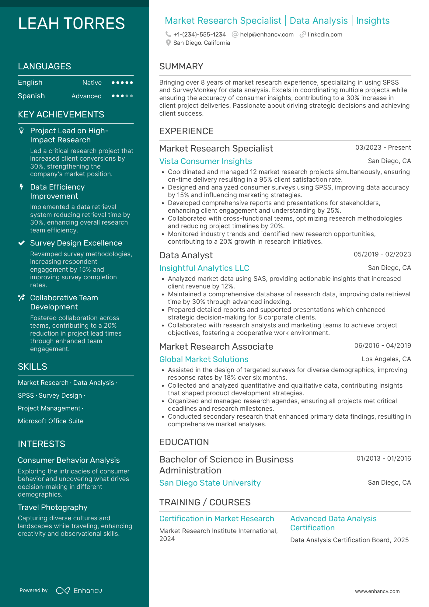 Market Research Coordinator Resume Example