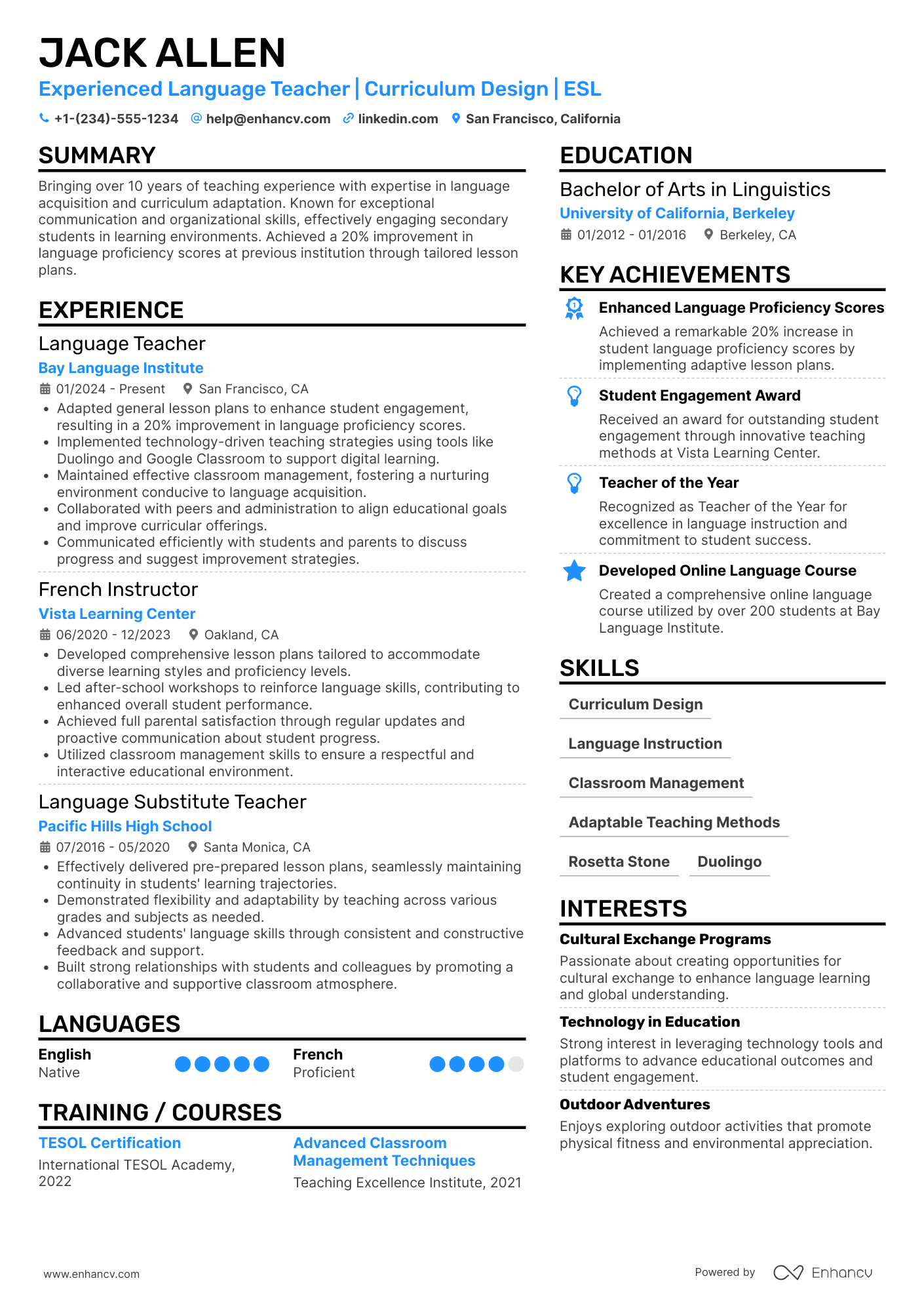 Substitute Language Teacher Resume Example