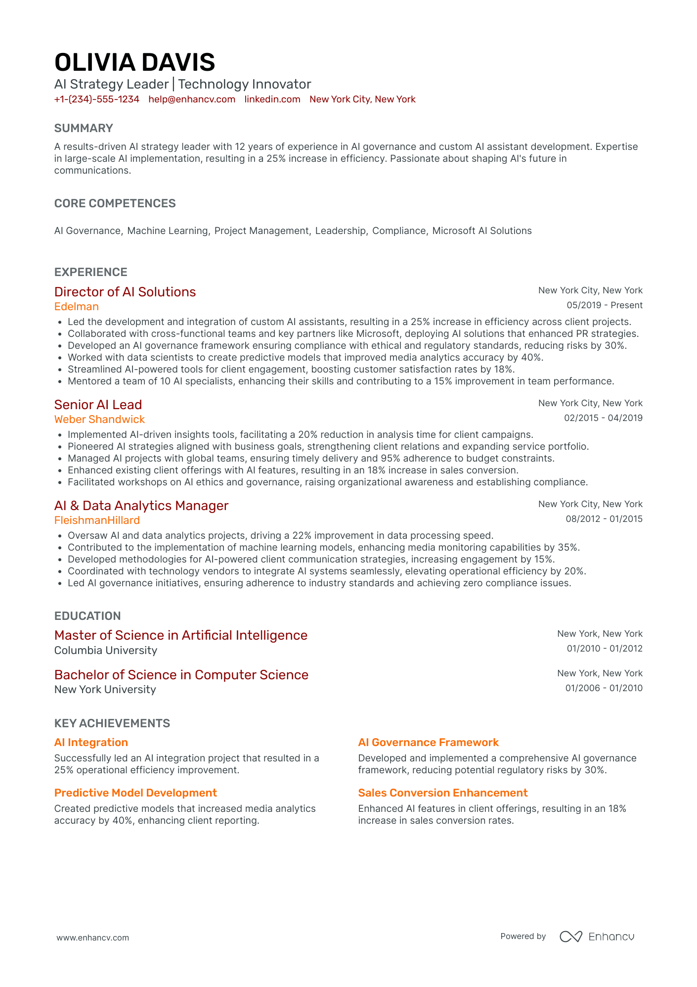 Chief Innovation and Digital Officer Resume Example