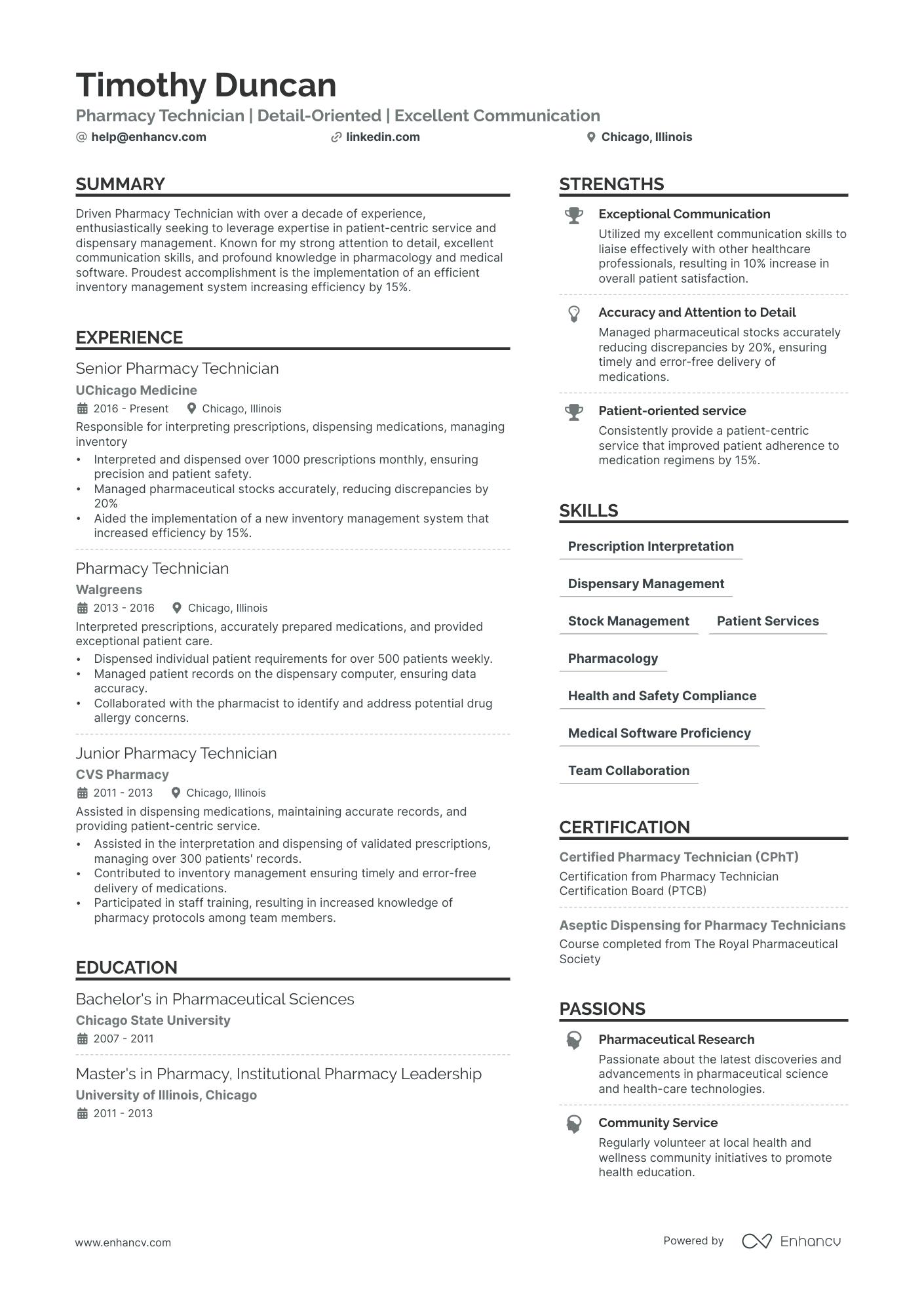 Hospital Pharmacy Technician Resume Example