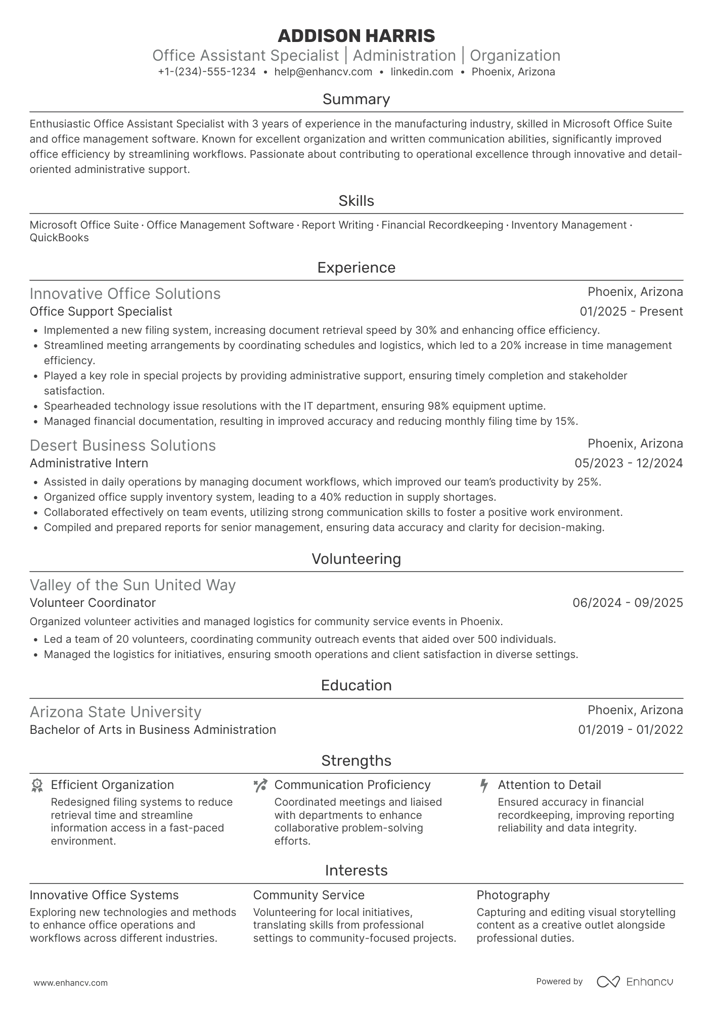 Office Assistant Specialist Resume Example