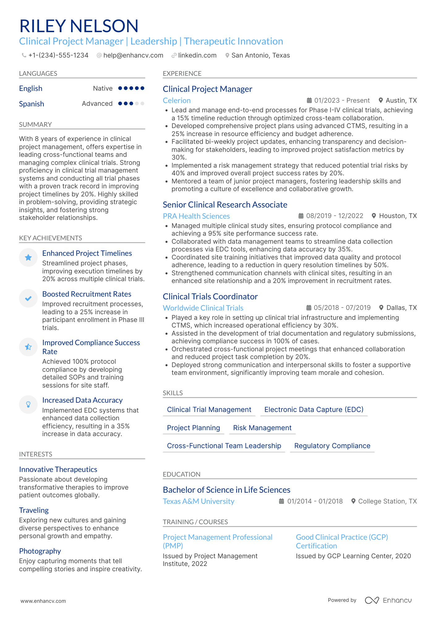 Clinical Project Manager Resume Example