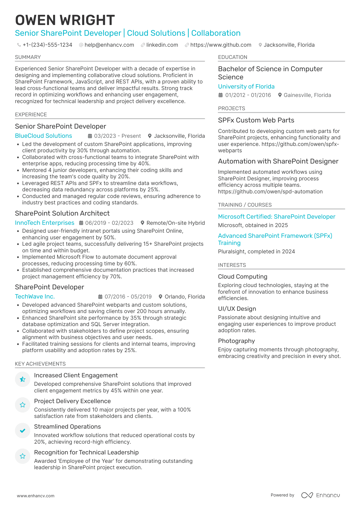 Senior Sharepoint Developer Resume Example