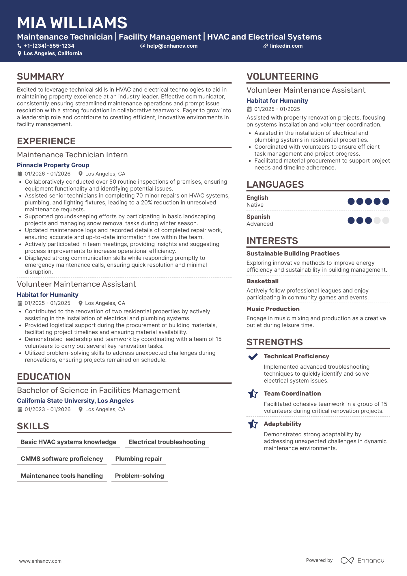 Entry Level Maintenance Technician Resume Example