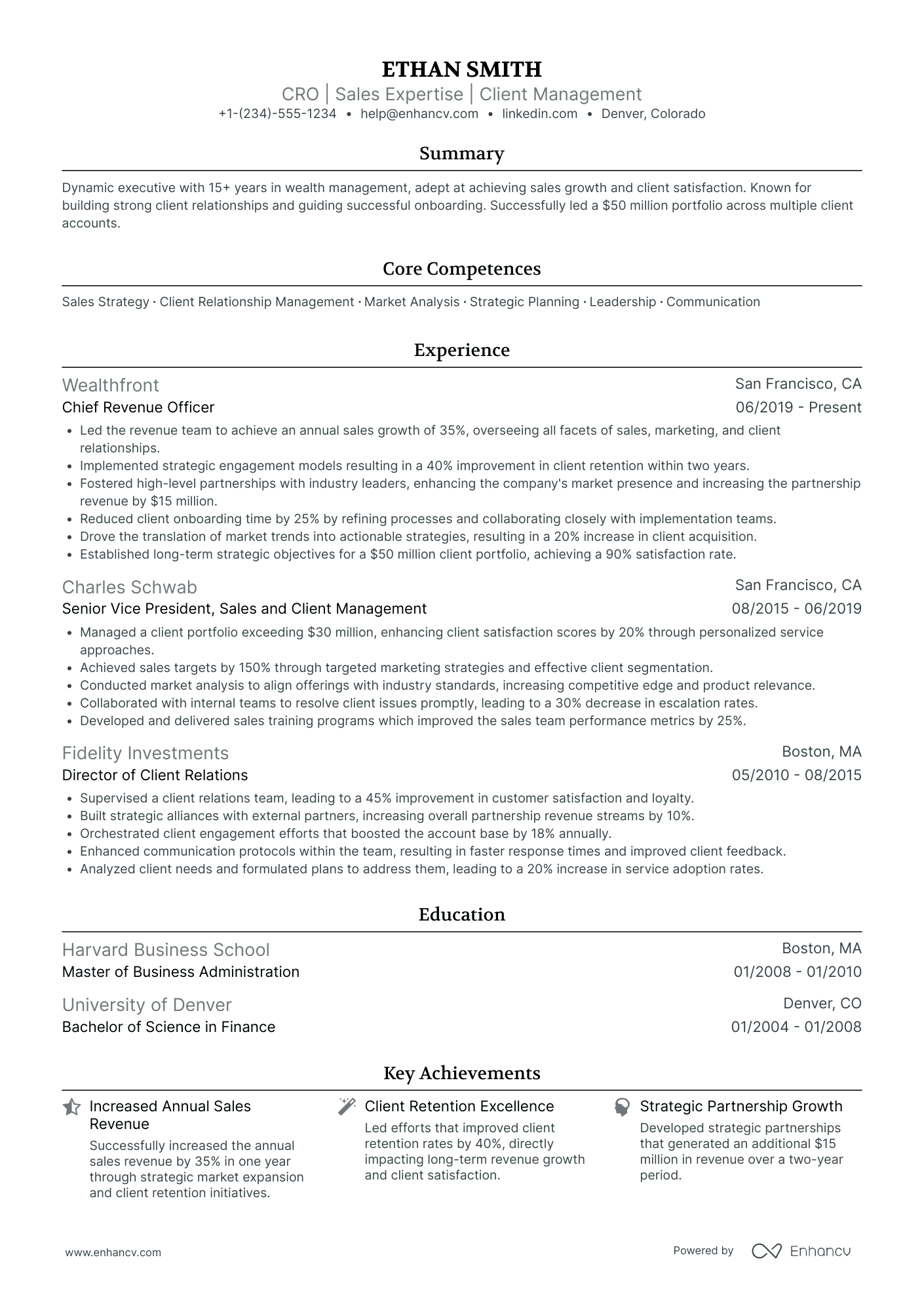 Global Chief Revenue Officer Resume Example